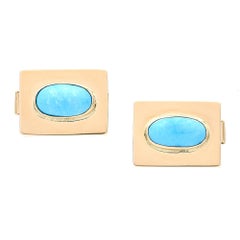 GIA Certified Persian Oval Turquoise Gold Cufflinks