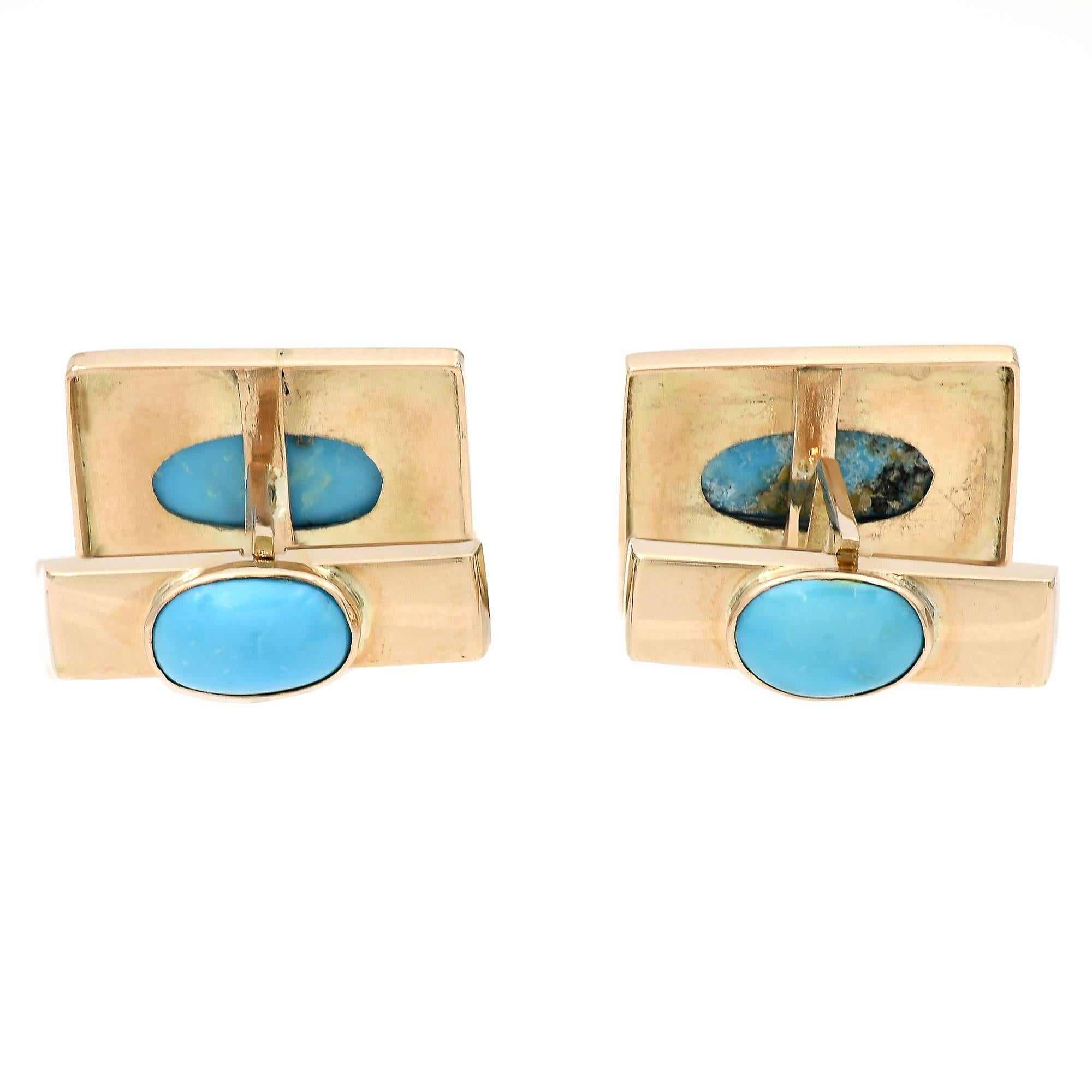 Oval Cut GIA Certified Persian Oval Turquoise Gold Cufflinks