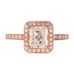 Peter Suchy Anillo de compromiso de oro rosa con halo de diamantes certificado por el GIA de 1.00 quilates
