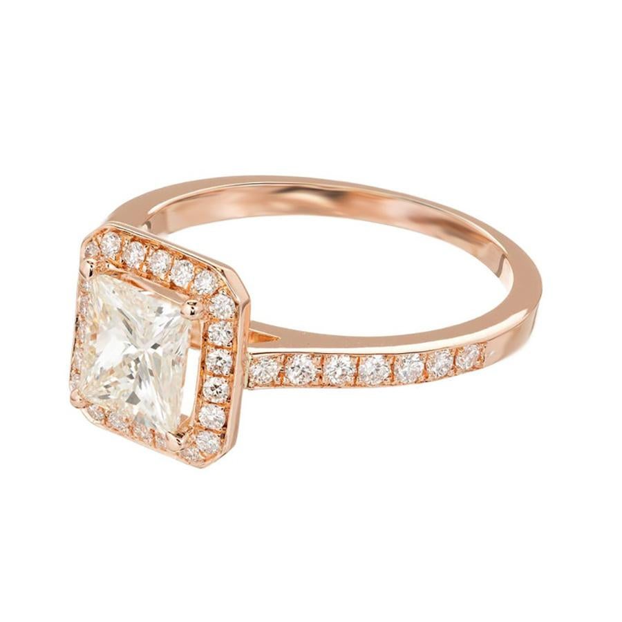 Princess Cut Peter Suchy GIA Certified 1.00 Carat Diamond Halo Rose Gold Engagement Ring For Sale