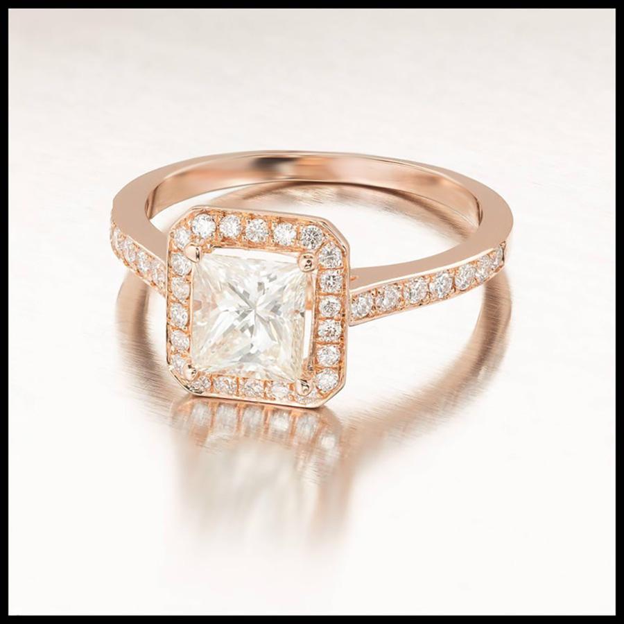 Women's Peter Suchy GIA Certified 1.00 Carat Diamond Halo Rose Gold Engagement Ring For Sale