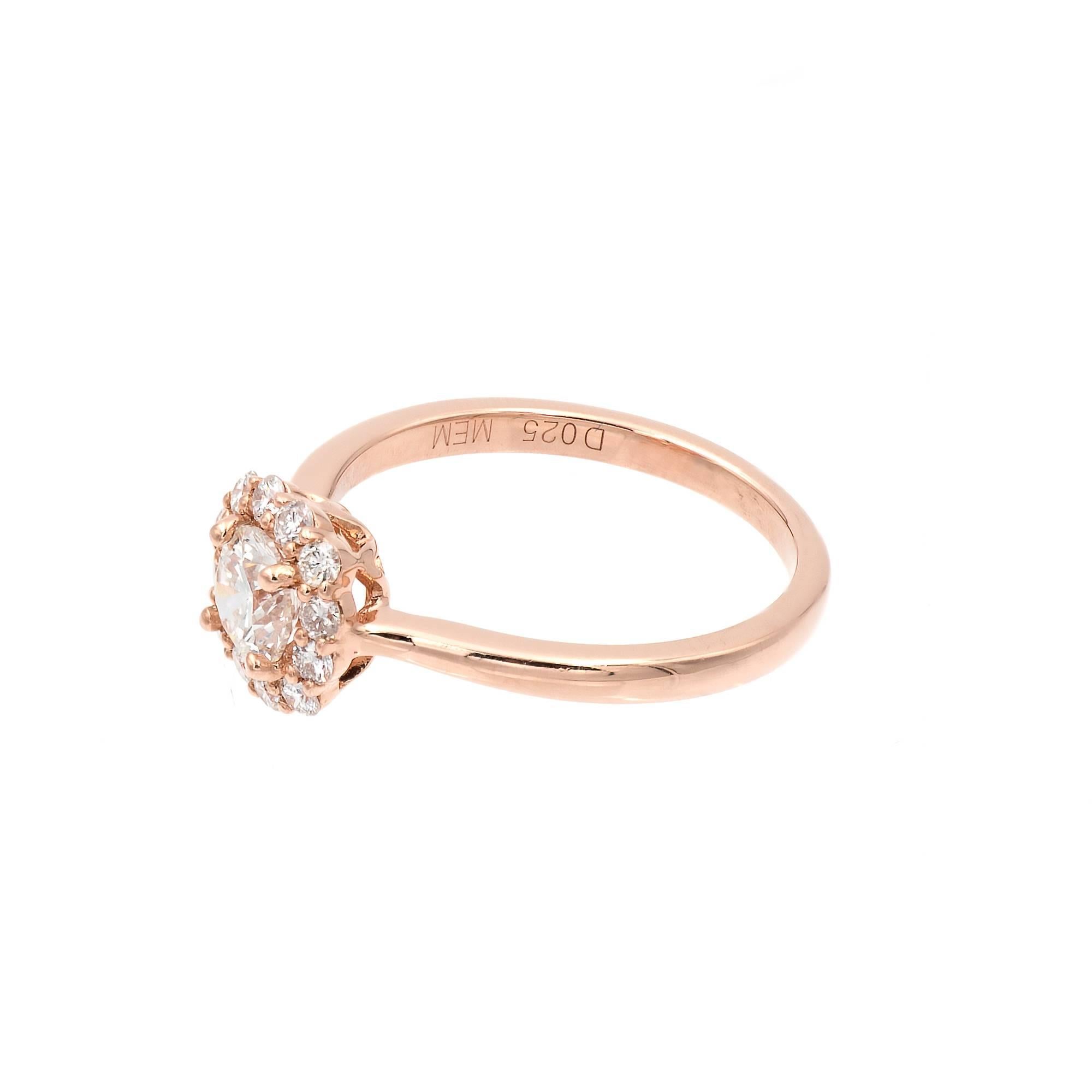 GIA Certified Peter Suchy Diamond Halo Rose Gold Engagement Ring For Sale 1