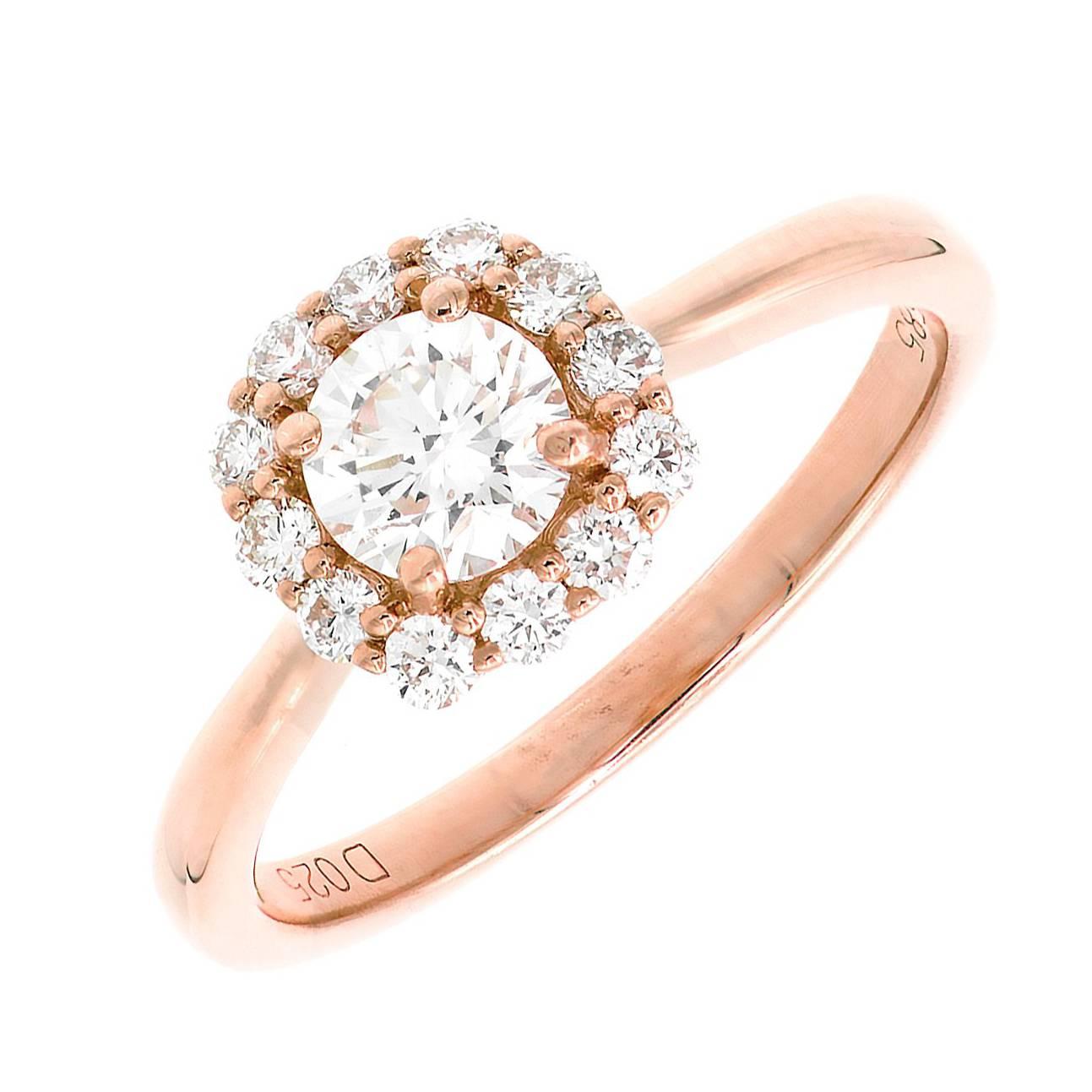 GIA Certified Peter Suchy Diamond Halo Rose Gold Engagement Ring For Sale