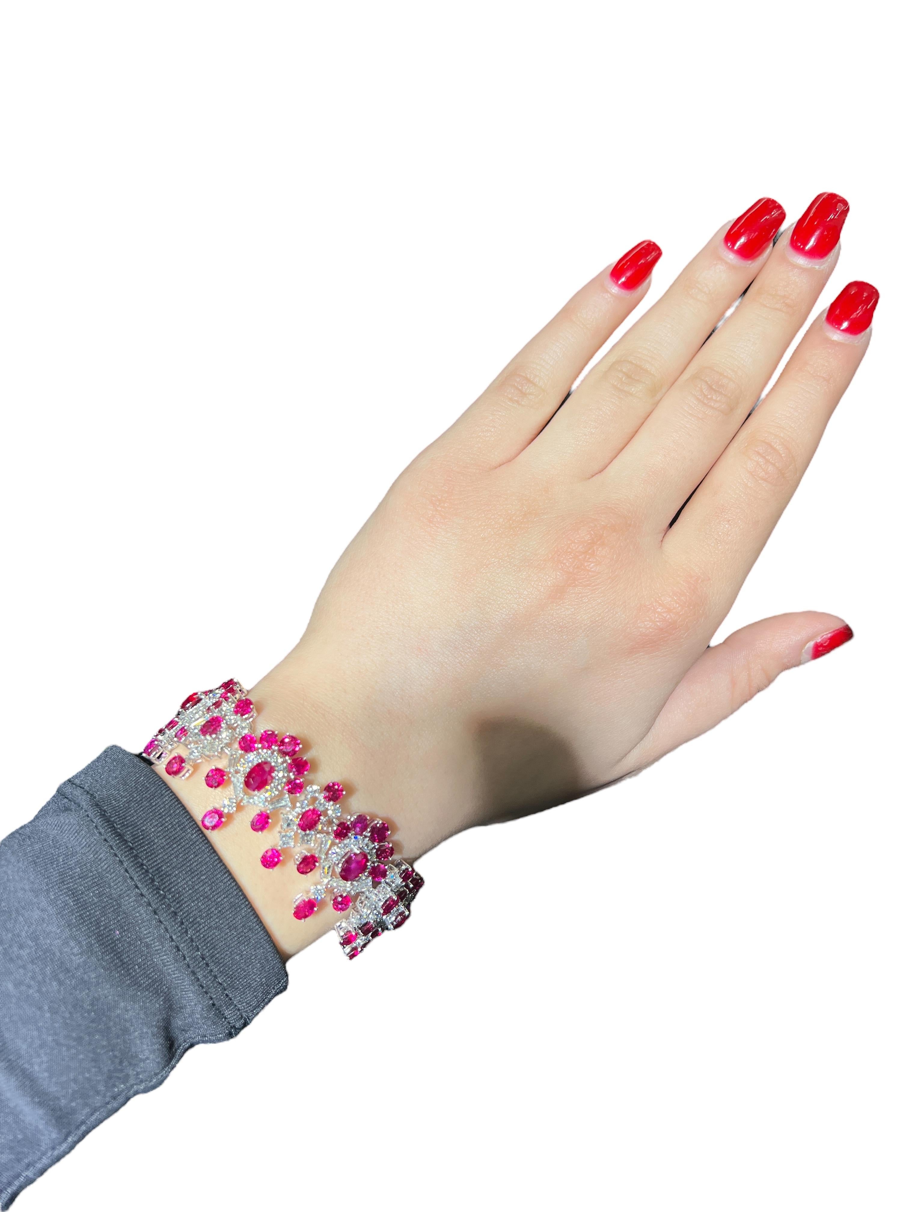 GIA-zertifiziertes Taubenblut-Rubin-Armband mit Diamanten aus 18 Karat Weißgold - 34.50 Damen im Angebot