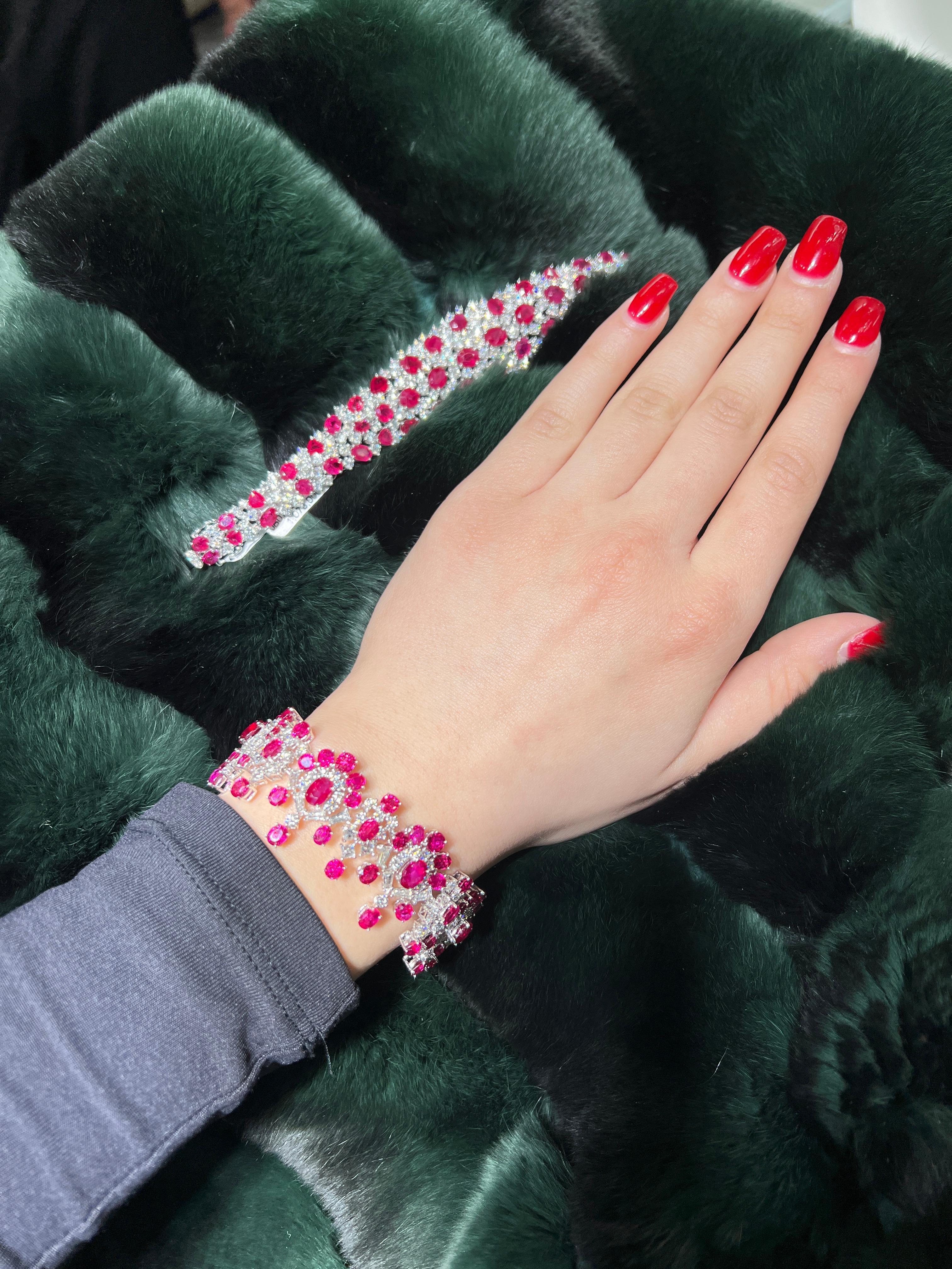 GIA-zertifiziertes Taubenblut-Rubin-Armband mit Diamanten aus 18 Karat Weißgold - 34.50 im Angebot 1