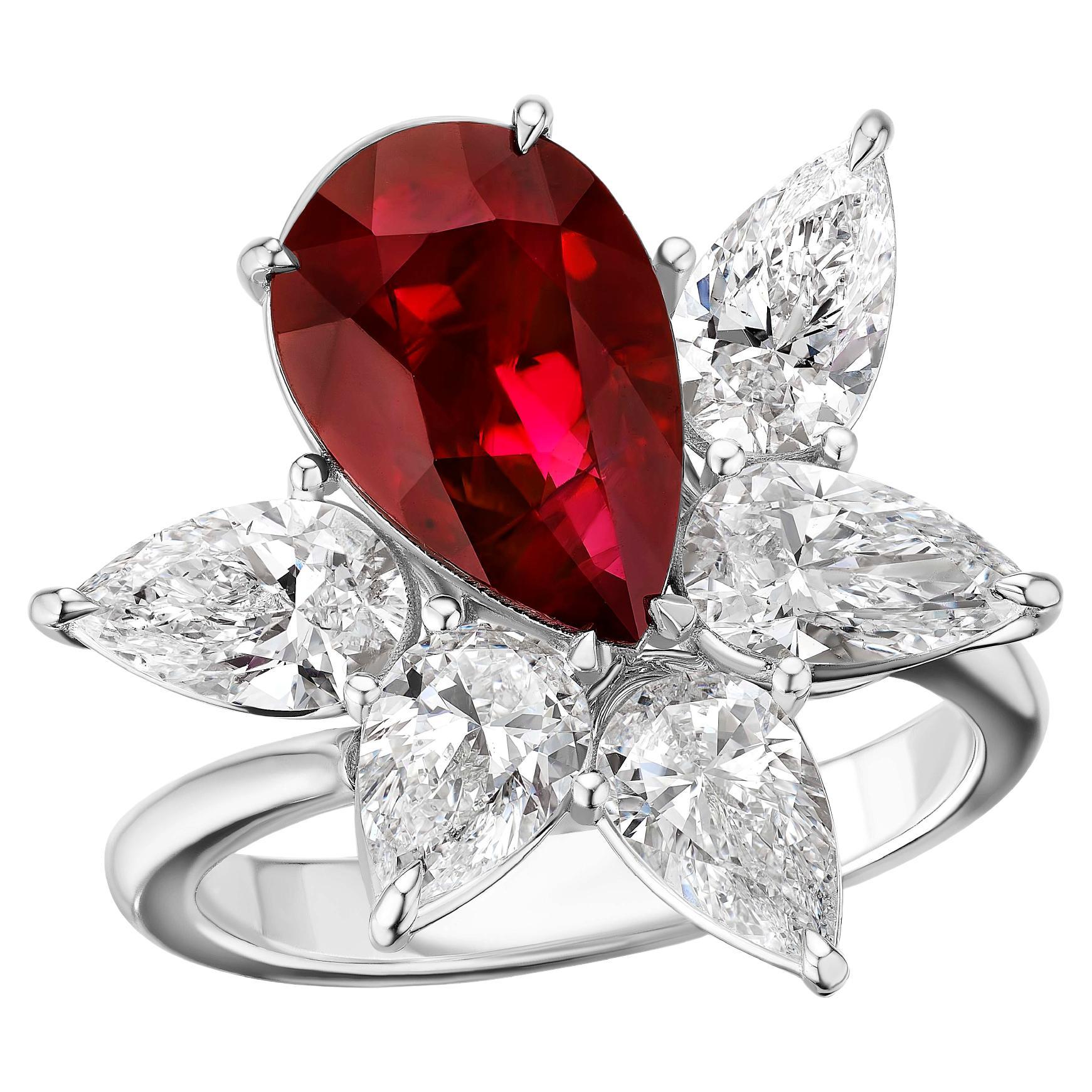 GIA Certified Pigeons Blood Burmese Ruby and Diamond Ring For Sale