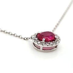 GIA-Certified Pigeon’s Blood Ruby Cts 0.83 and Round Diamond Necklace