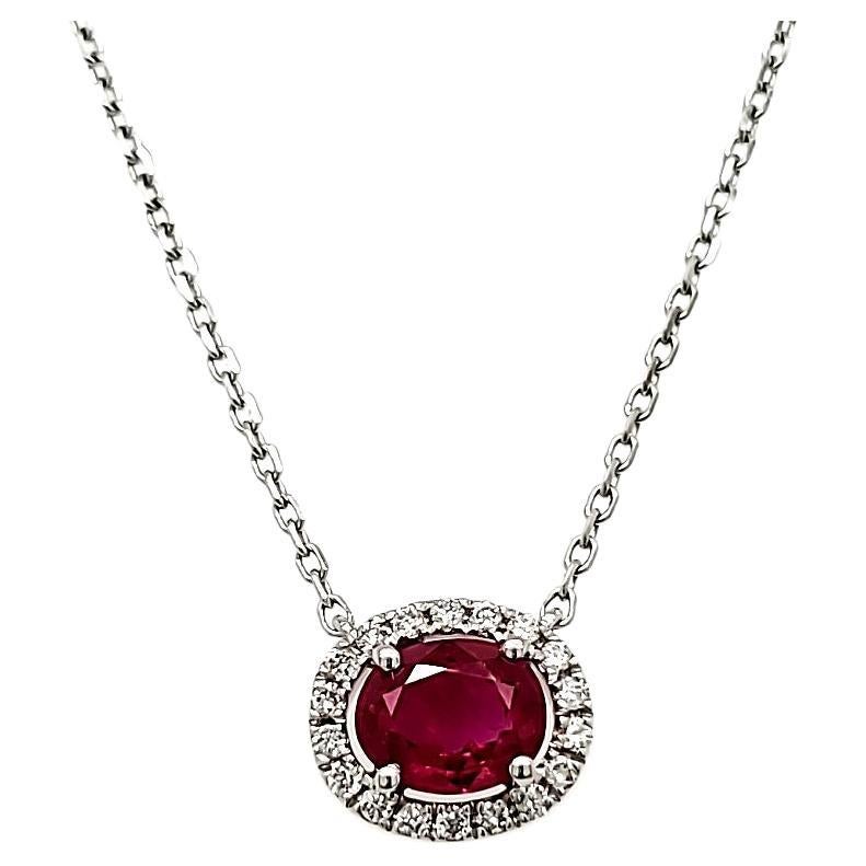 GIA-Certified Pigeon’s Blood Ruby Cts 0.83 and Round Diamond Necklace  For Sale