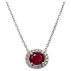 GIA-Certified Pigeon’s Blood Ruby Cts 0.83 and Round Diamond Necklace 