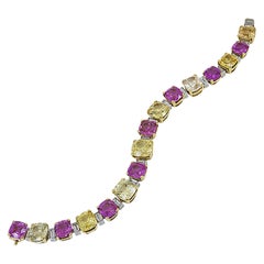 GIA Certified Pink Yellow Sapphire Diamond Bracelet in Platinum