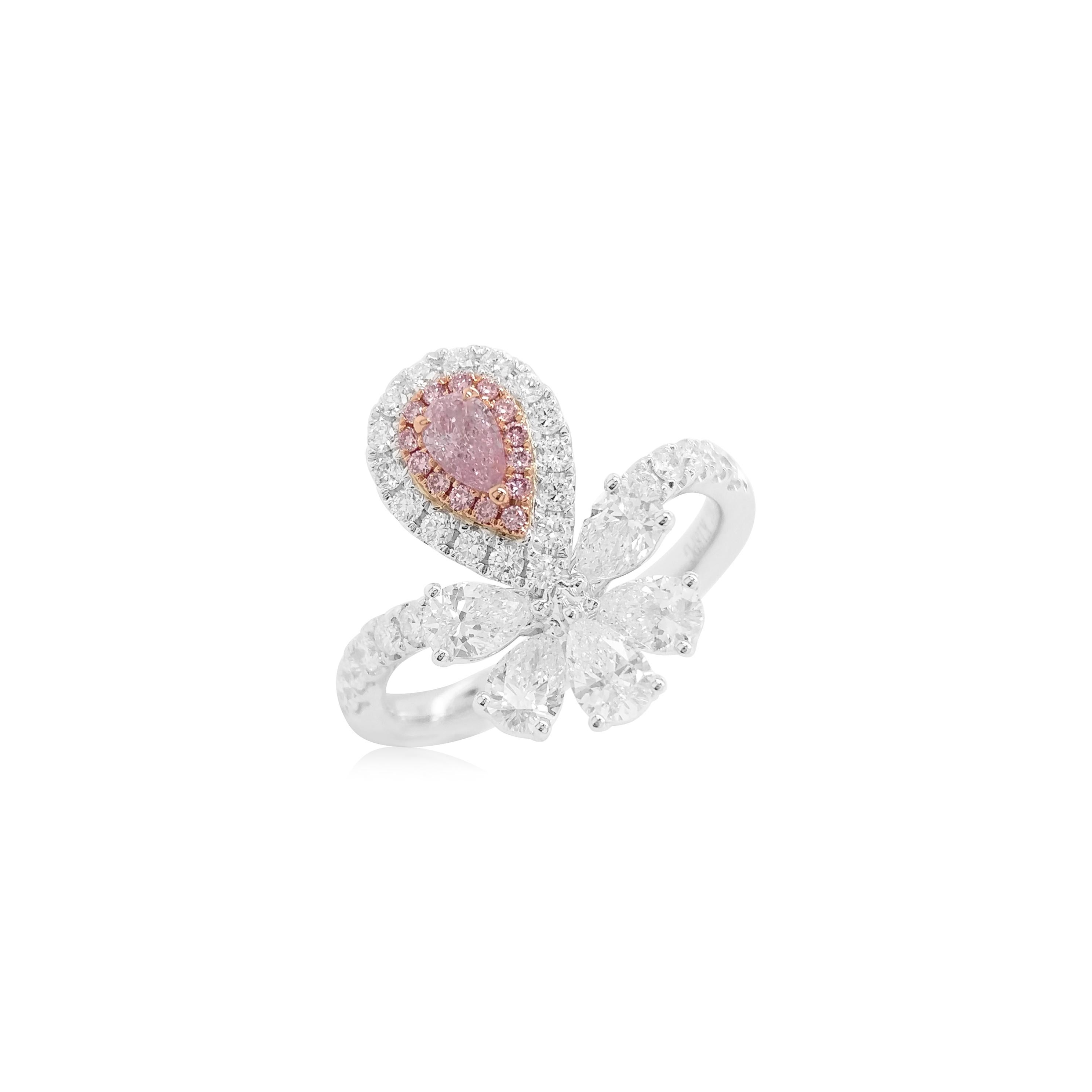 Pear Cut GIA Certified Pink Diamond 18K Gold Cocktail Ring For Sale