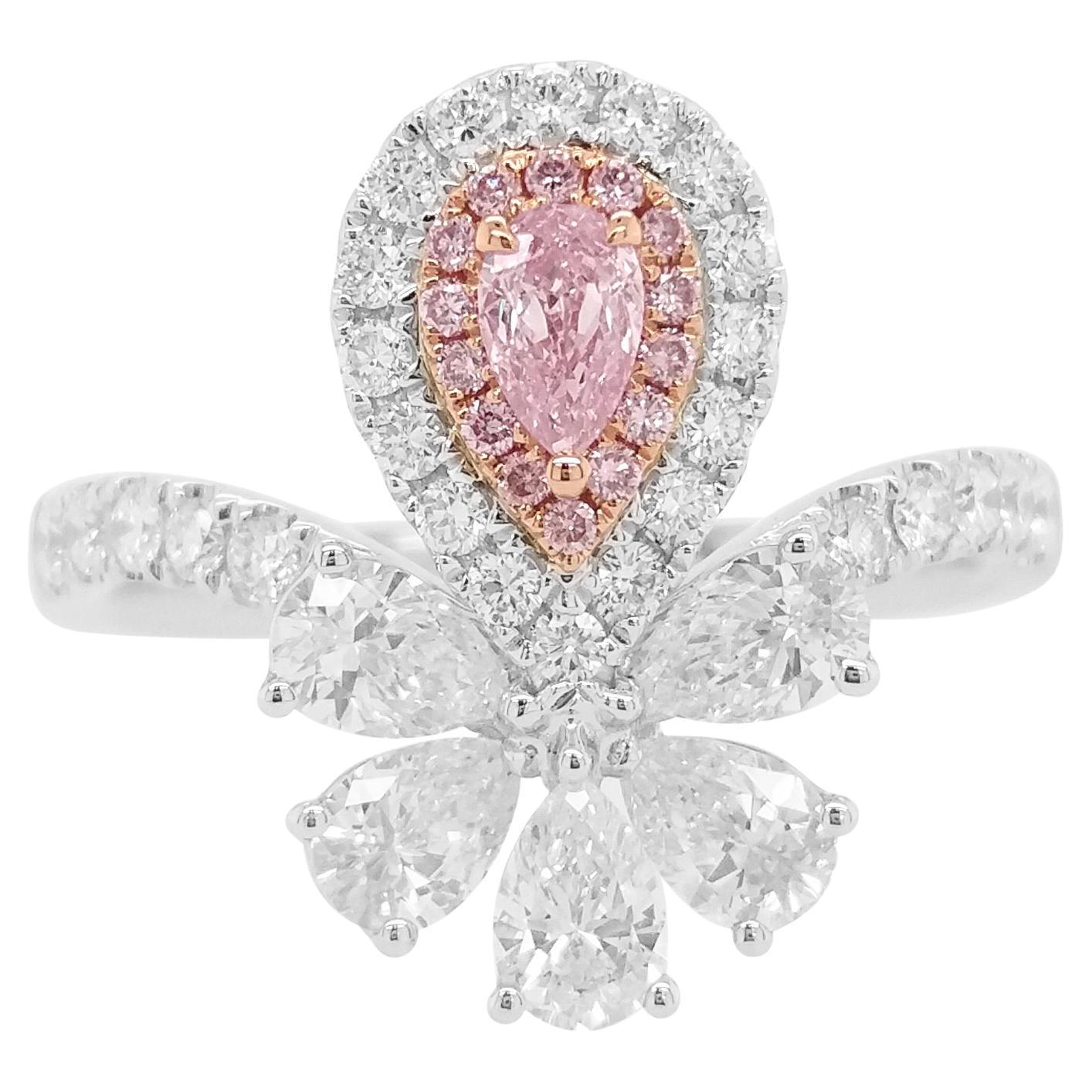 GIA Certified Pink Diamond 18K Gold Cocktail Ring For Sale