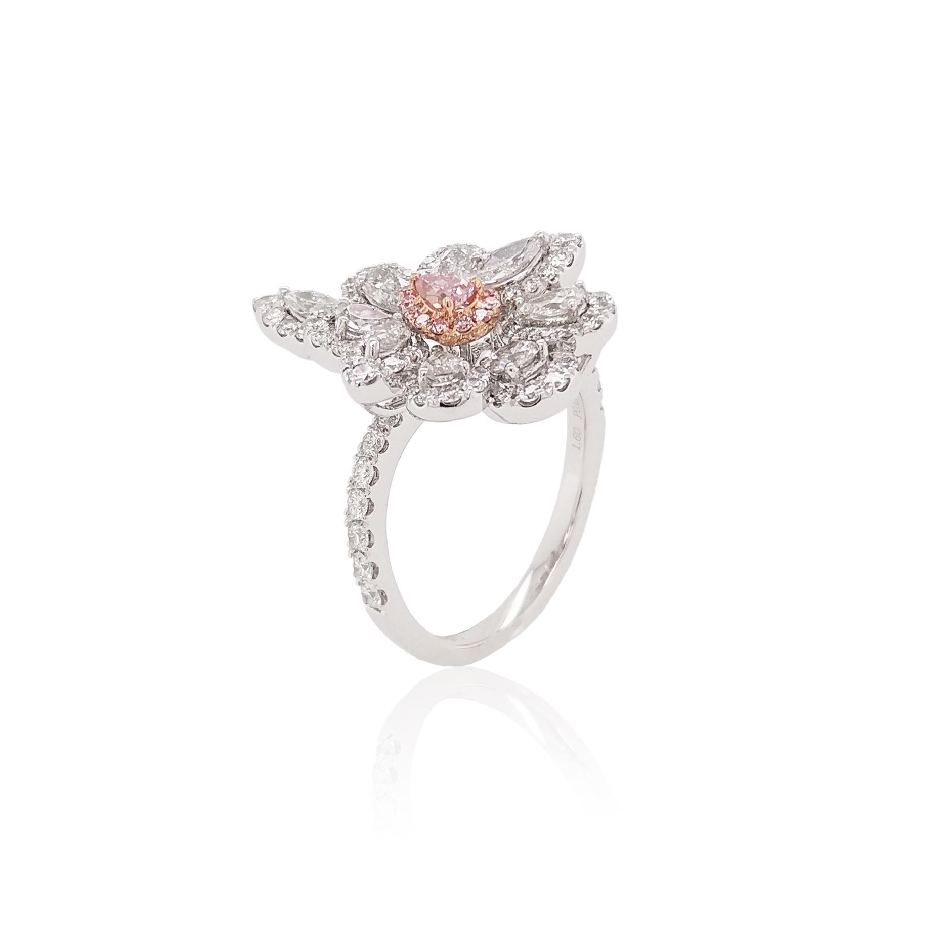 Contemporary GIA Certified Pink Diamond and White Diamond in Platinum Cocktail Ring