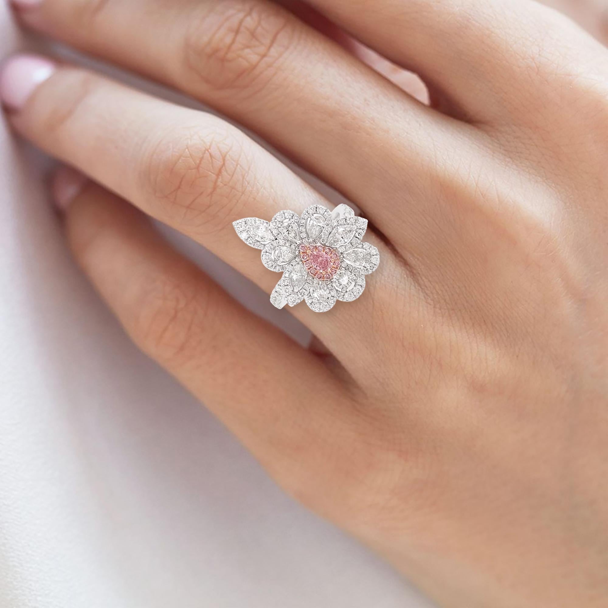 GIA Certified Pink Diamond and White Diamond in Platinum Cocktail Ring In New Condition In Hong Kong, HK