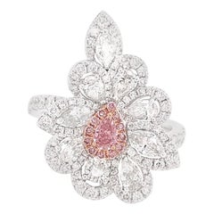 GIA Certified Pink Diamond and White Diamond in Platinum Cocktail Ring