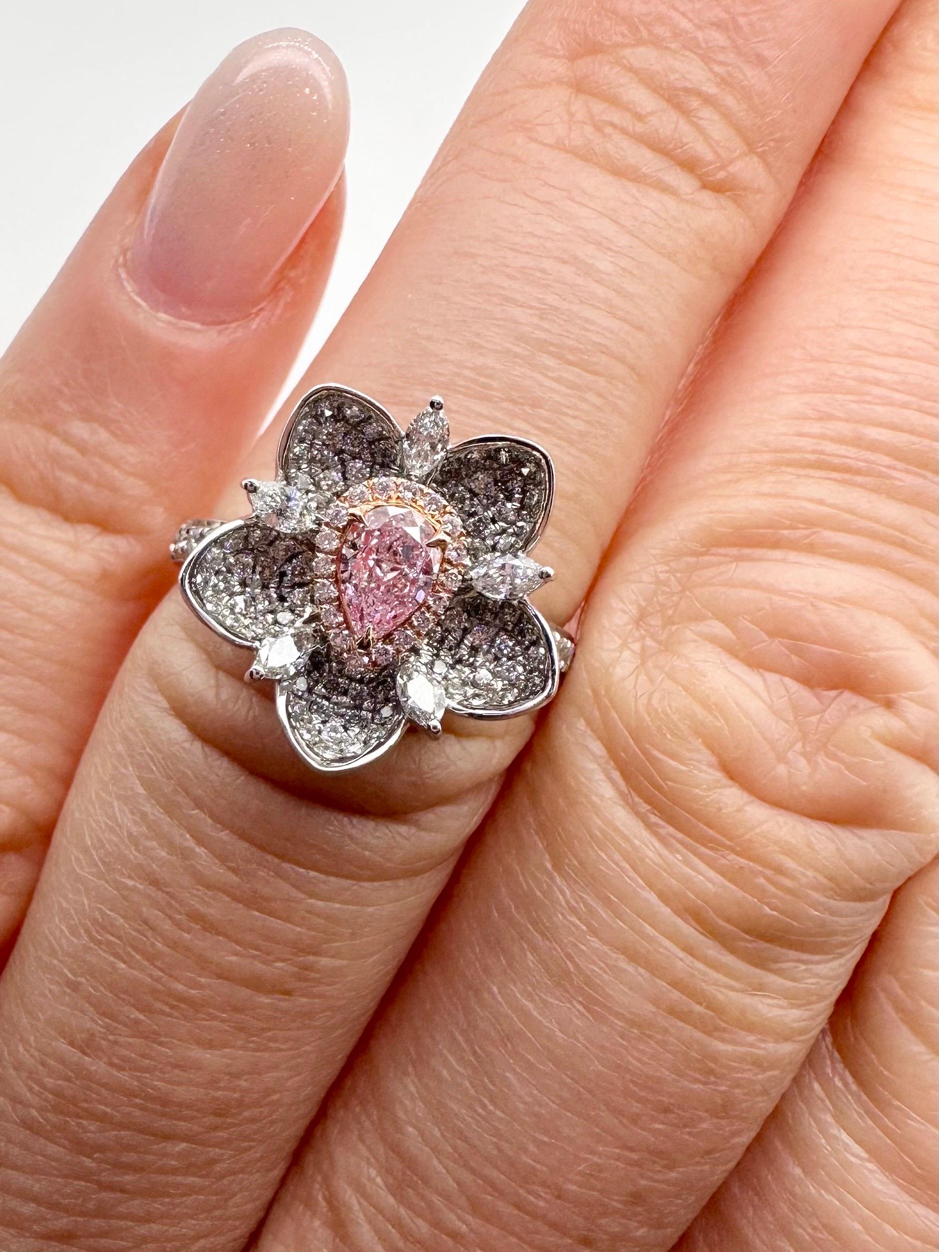 Pear Cut GIA certified Pink Diamond cocktail ring 18KT For Sale