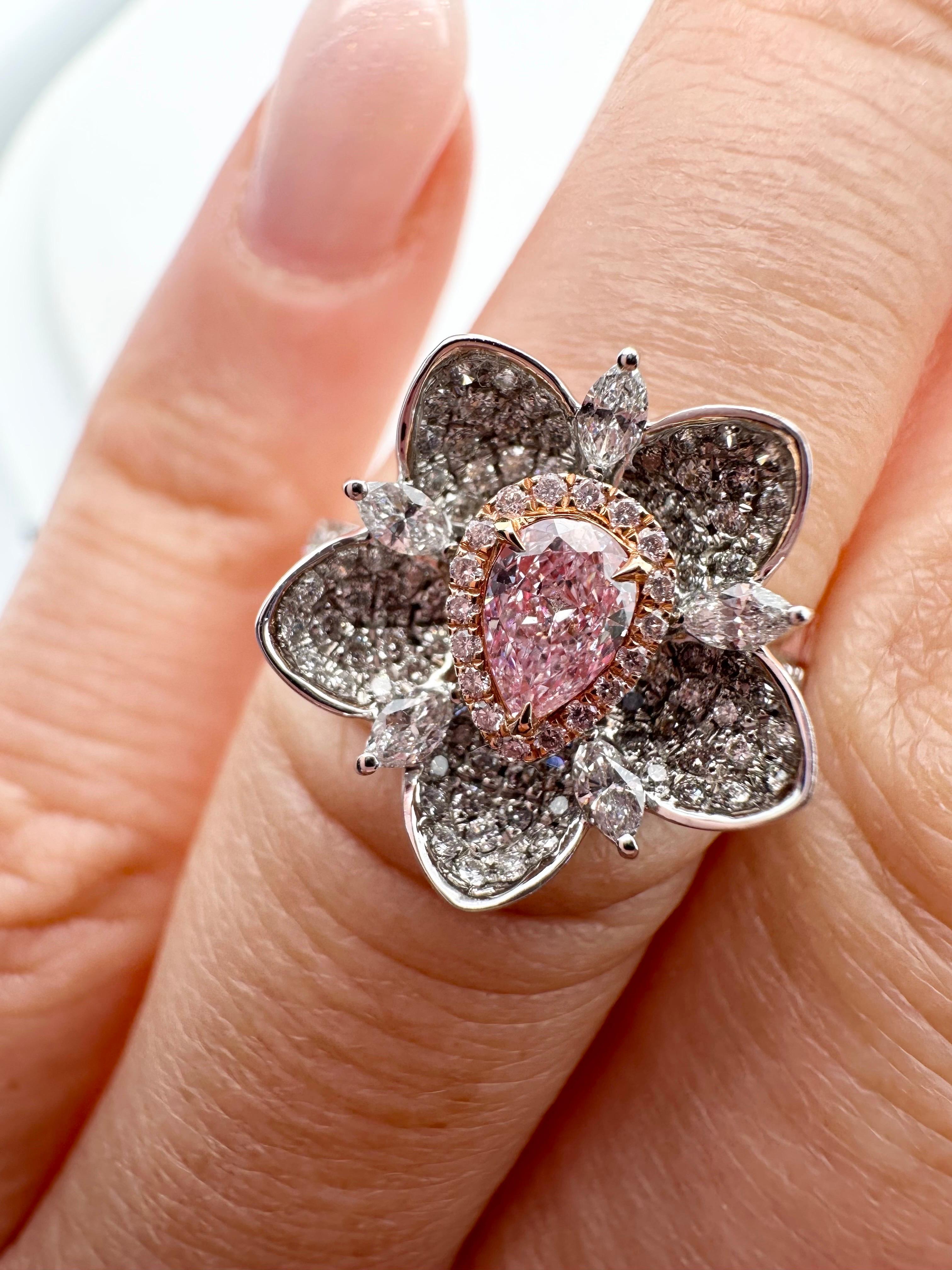 GIA certified Pink Diamond cocktail ring 18KT In New Condition For Sale In Boca Raton, FL