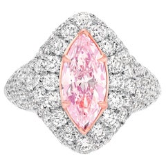 GIA Certified Pink Diamond Cocktail Ring Diamond Halo 3.8 Carats Total 18K Gold
