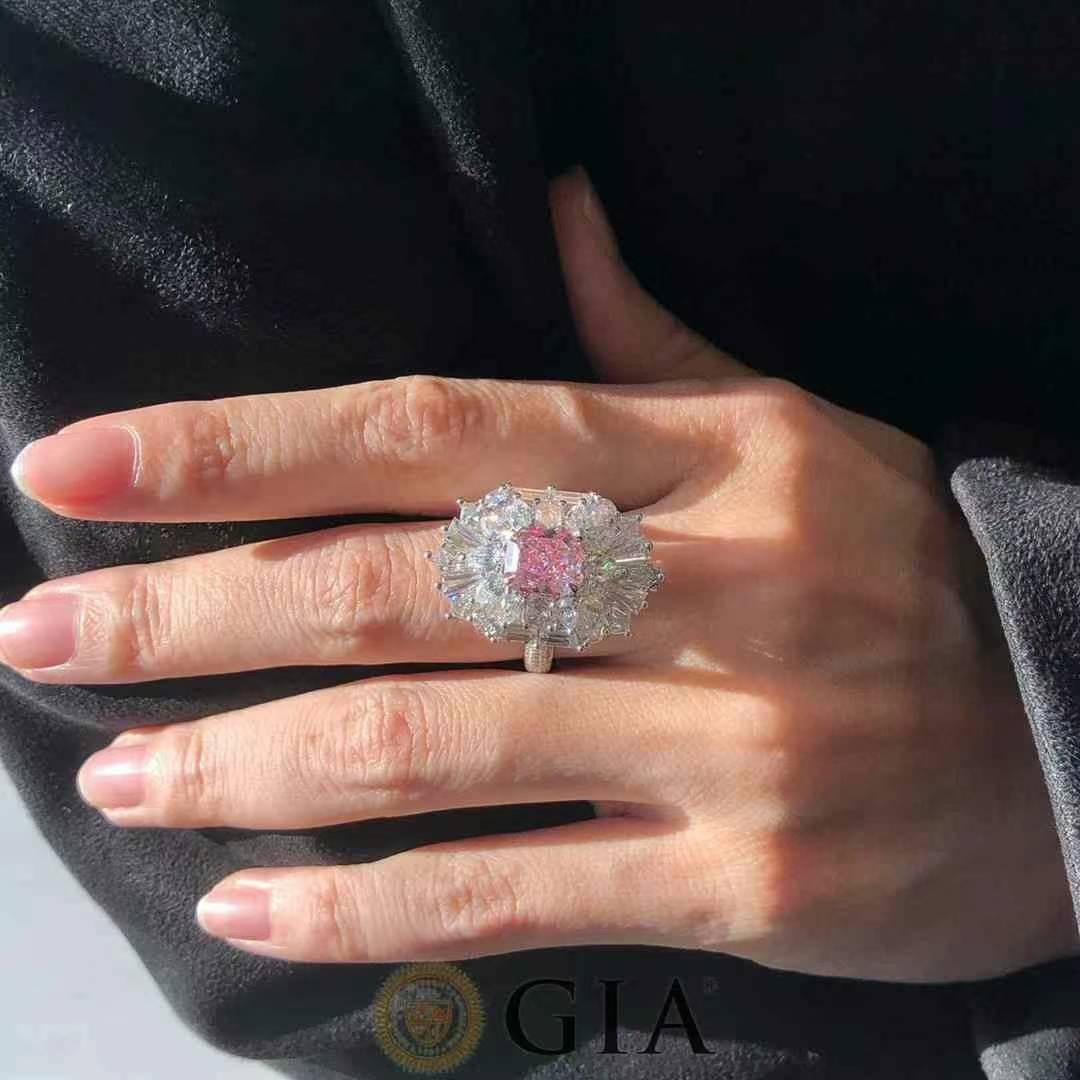 For Sale:  GIA Certified Pink Diamond Convertible Cocktail Ring in 18K White Gold 3