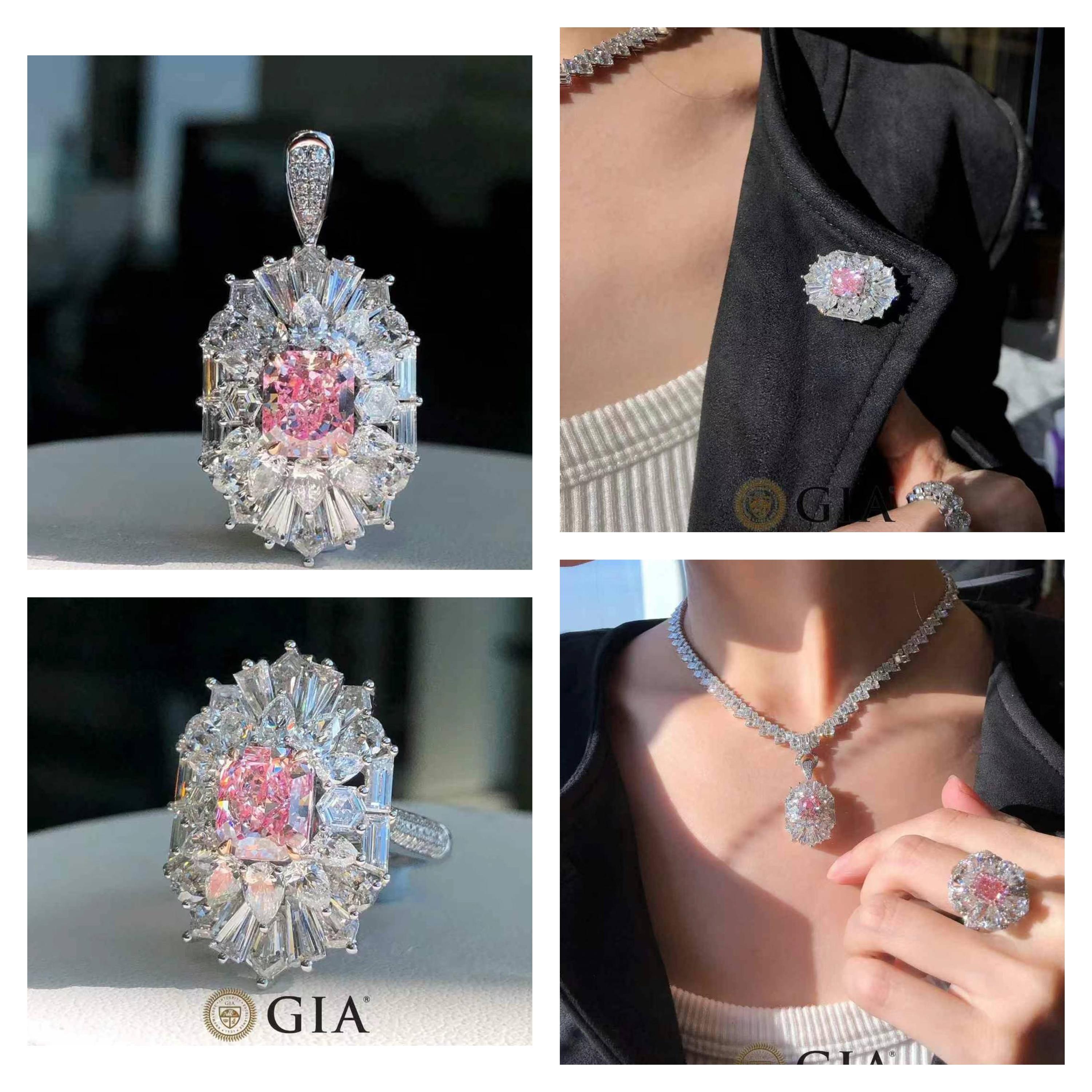 For Sale:  GIA Certified Pink Diamond Convertible Cocktail Ring in 18K White Gold 5