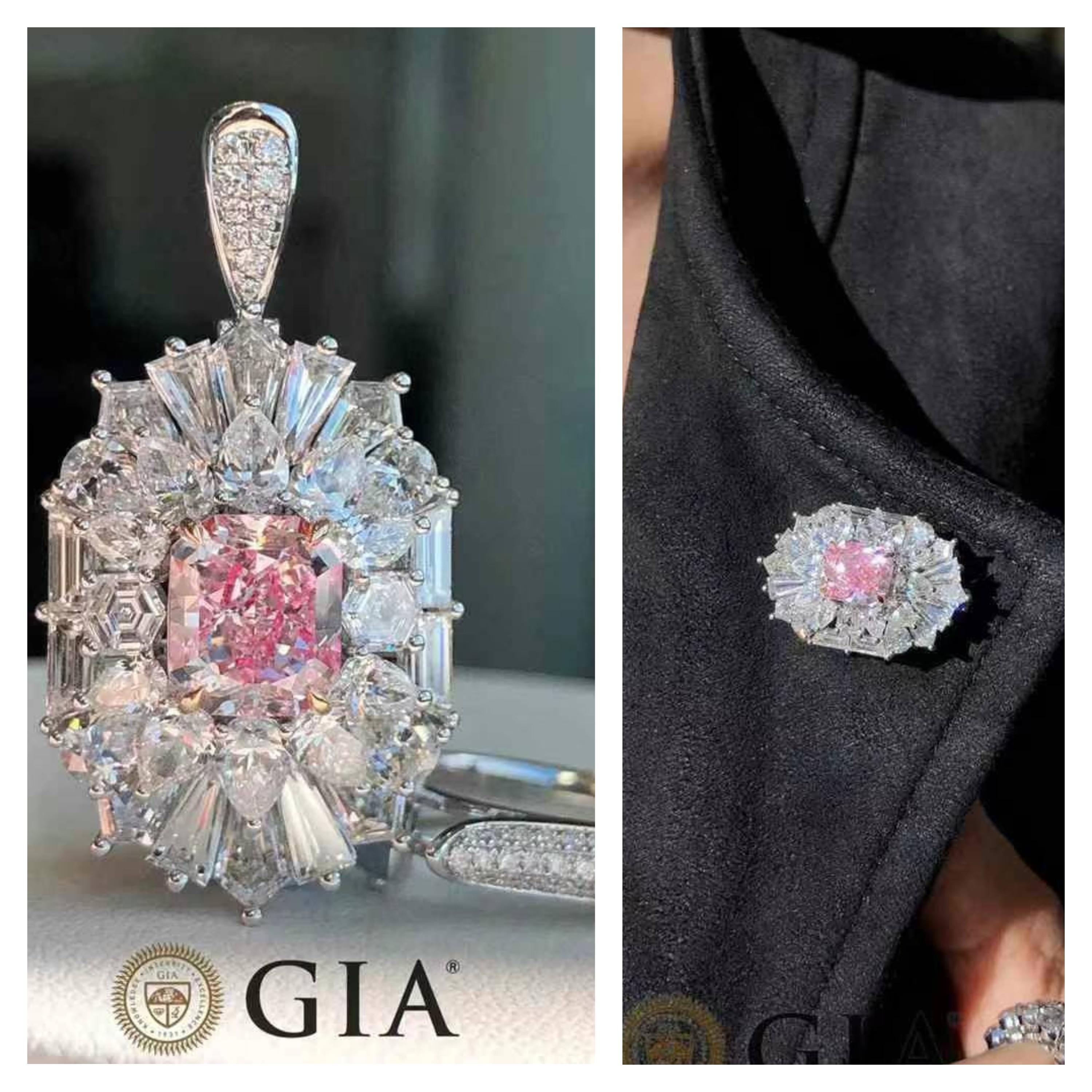 For Sale:  GIA Certified Pink Diamond Convertible Cocktail Ring in 18K White Gold 7
