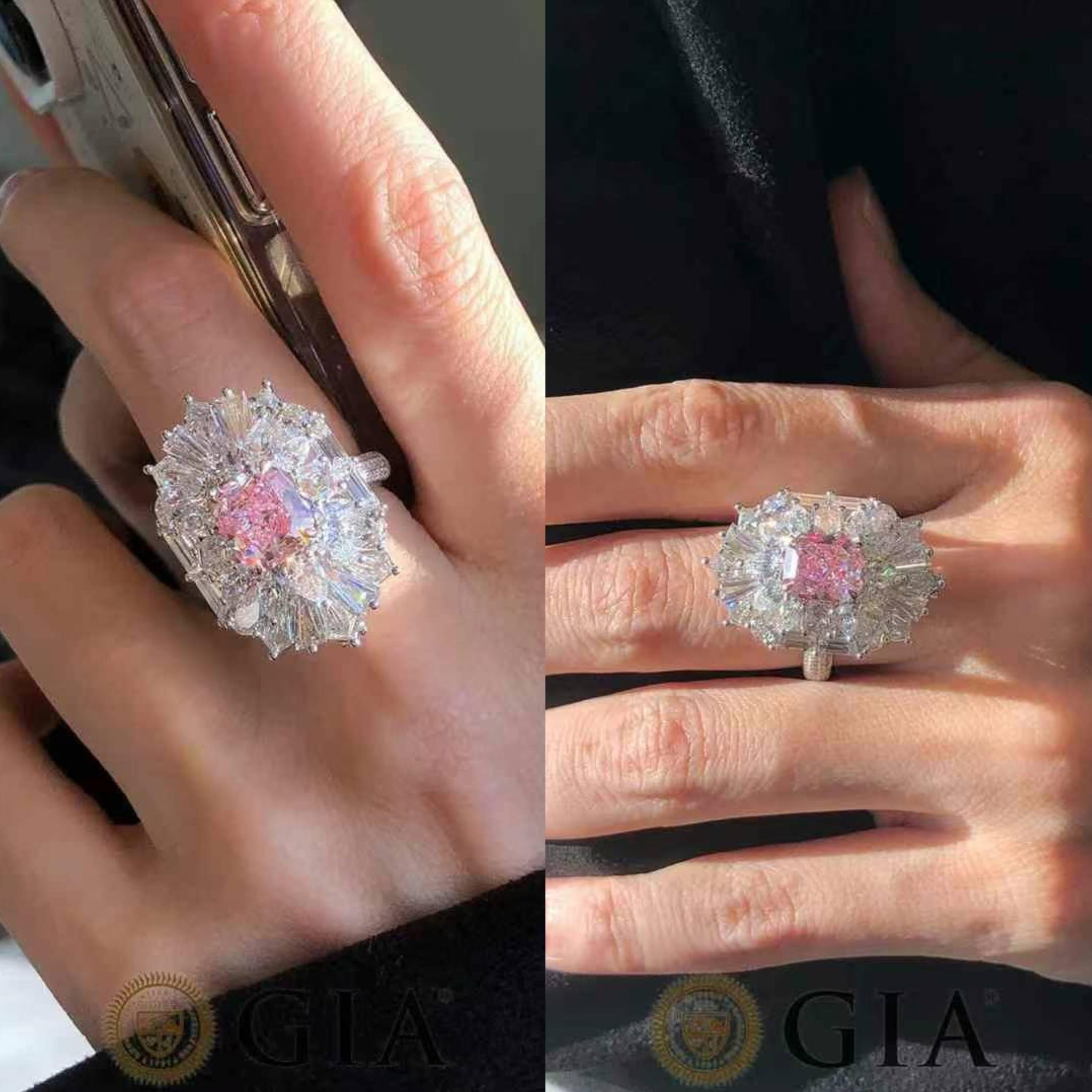 For Sale:  GIA Certified Pink Diamond Convertible Cocktail Ring in 18K White Gold 8