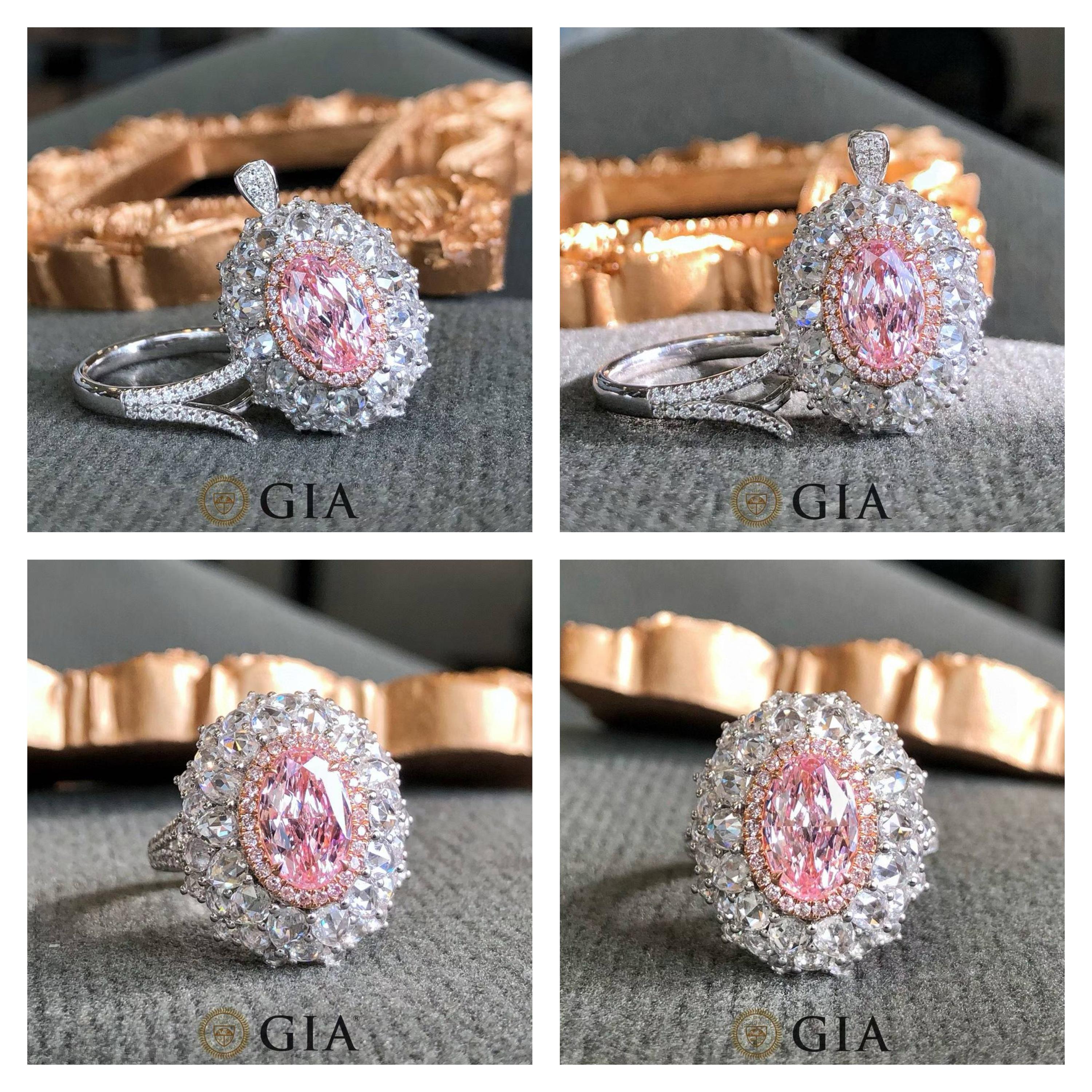En vente :  Bague de fiançailles cocktail en diamant rose certifié GIA - Eze Jewelry 6