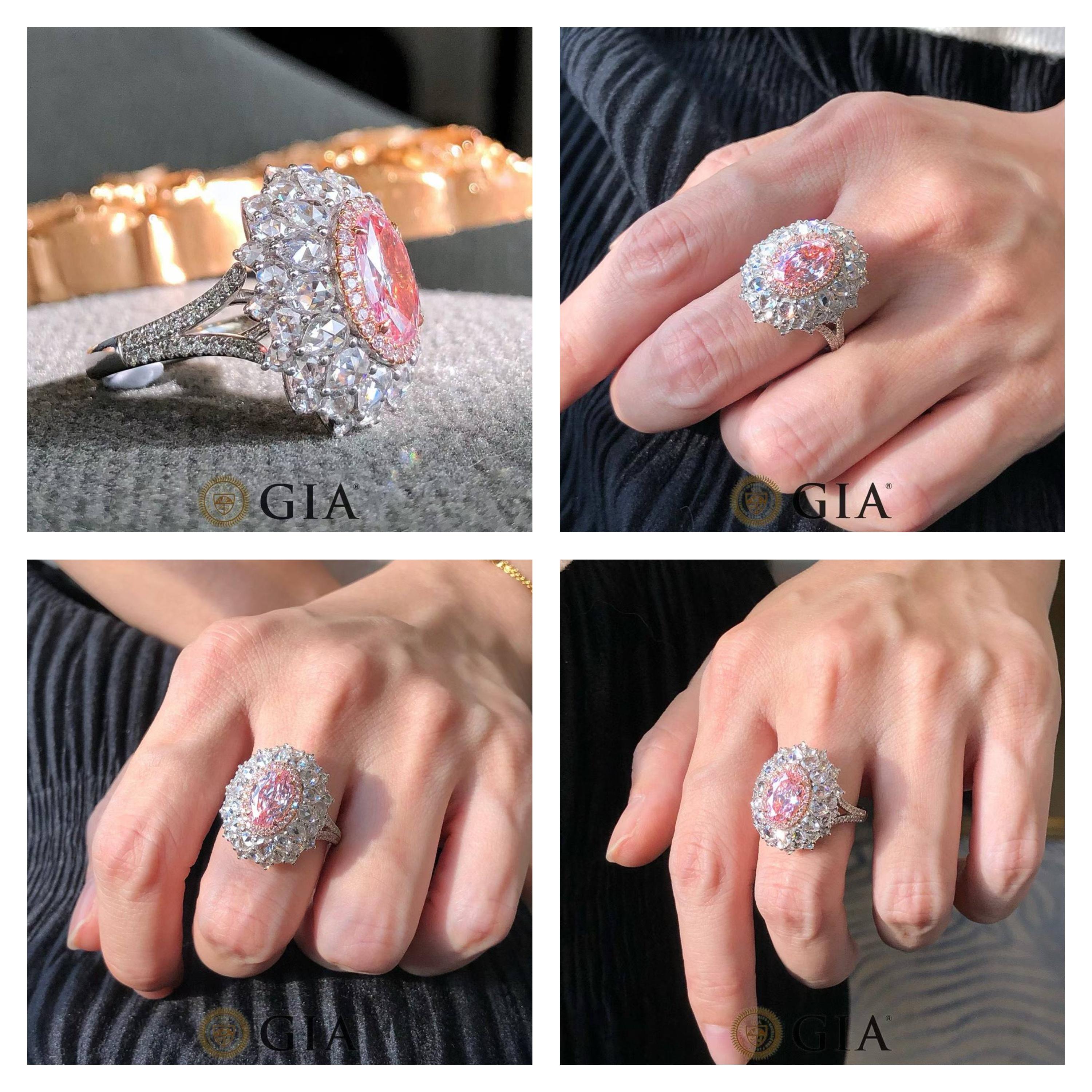 En vente :  Bague de fiançailles cocktail en diamant rose certifié GIA - Eze Jewelry 7