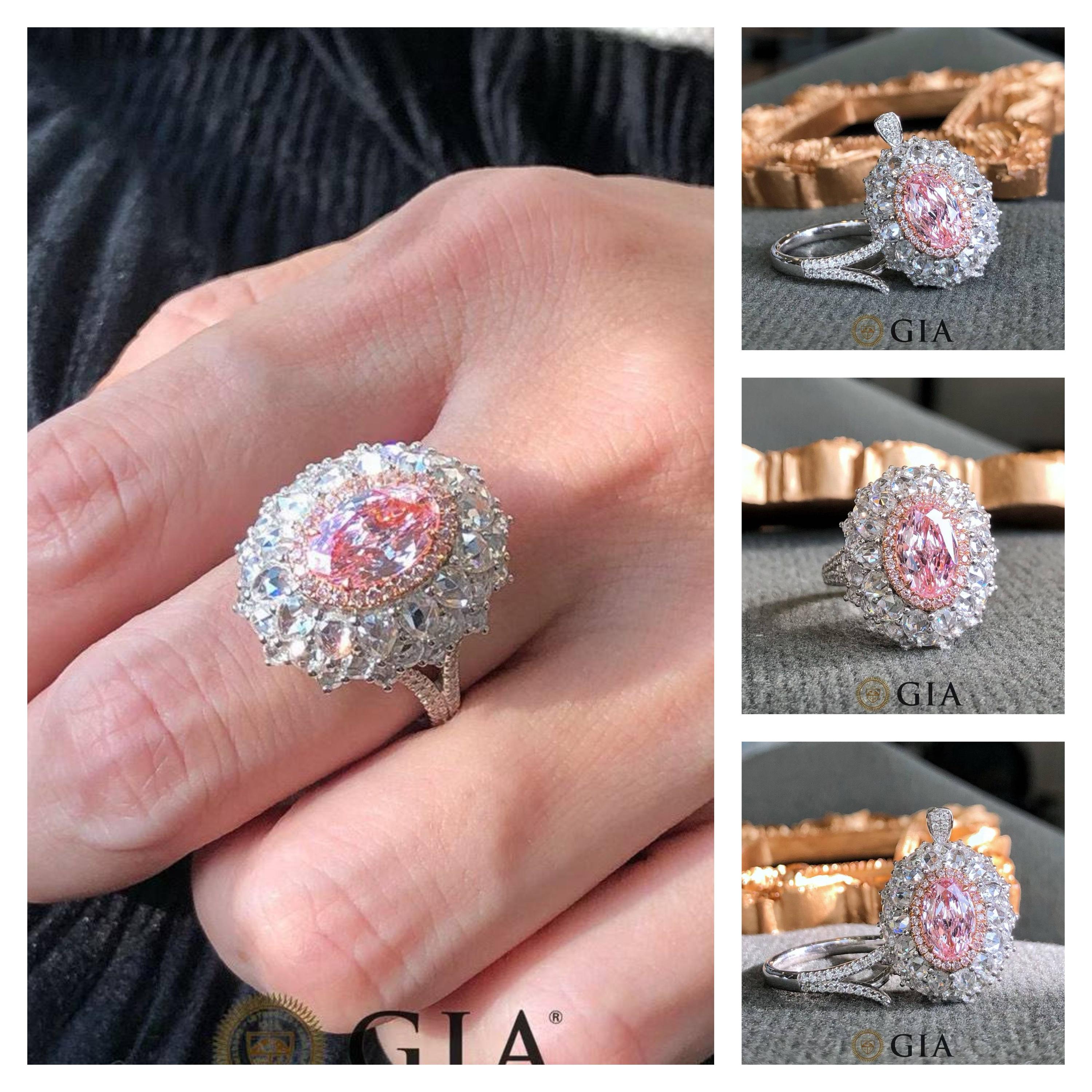 En vente :  Bague de fiançailles cocktail en diamant rose certifié GIA - Eze Jewelry 9