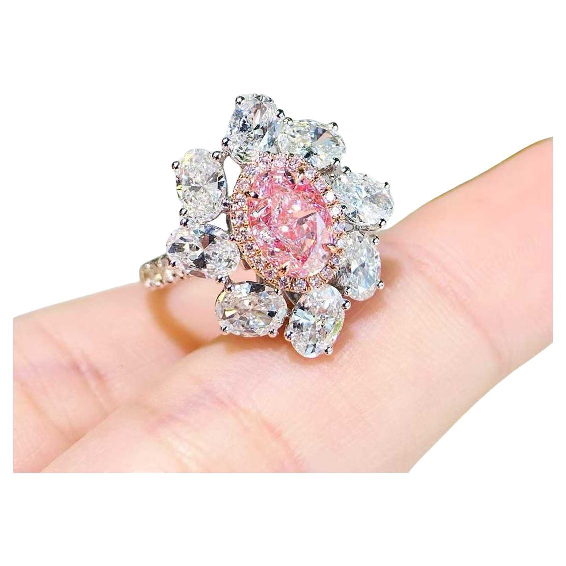 Certificato GIA Anello con diamante rosa a raggiera in oro bianco e rosa 18 carati