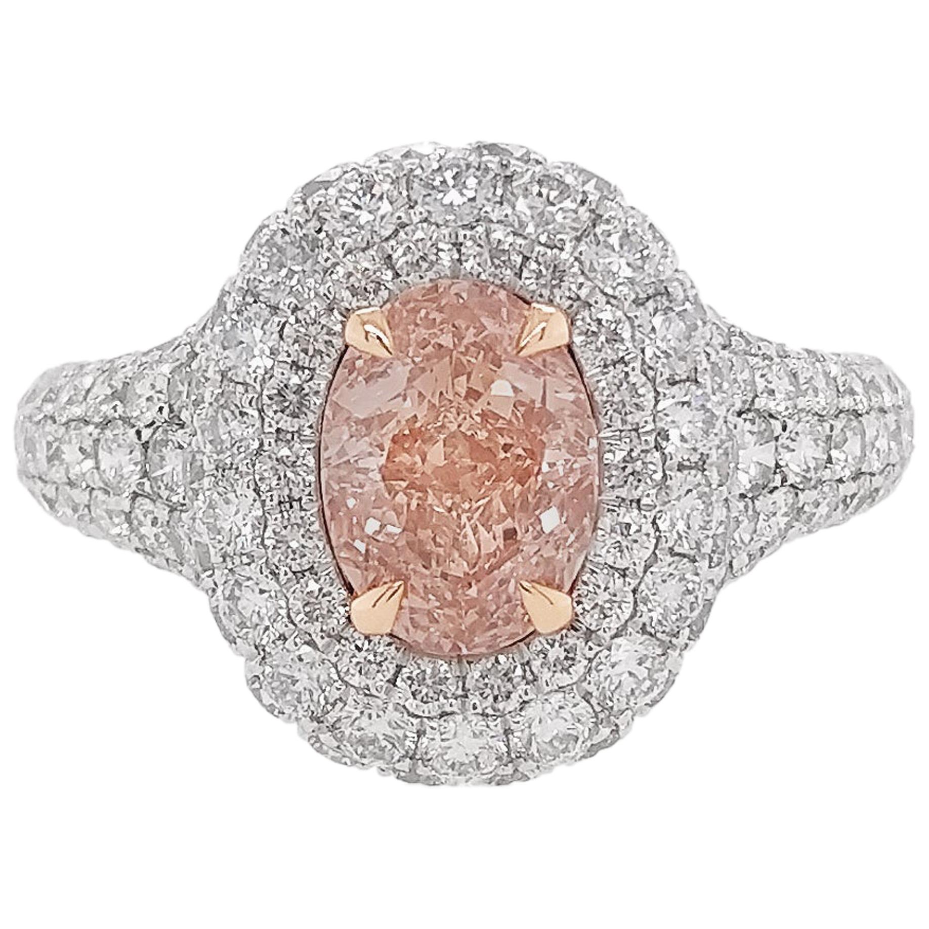 GIA Certified Pink Diamond Platinum Solitaire Ring For Sale