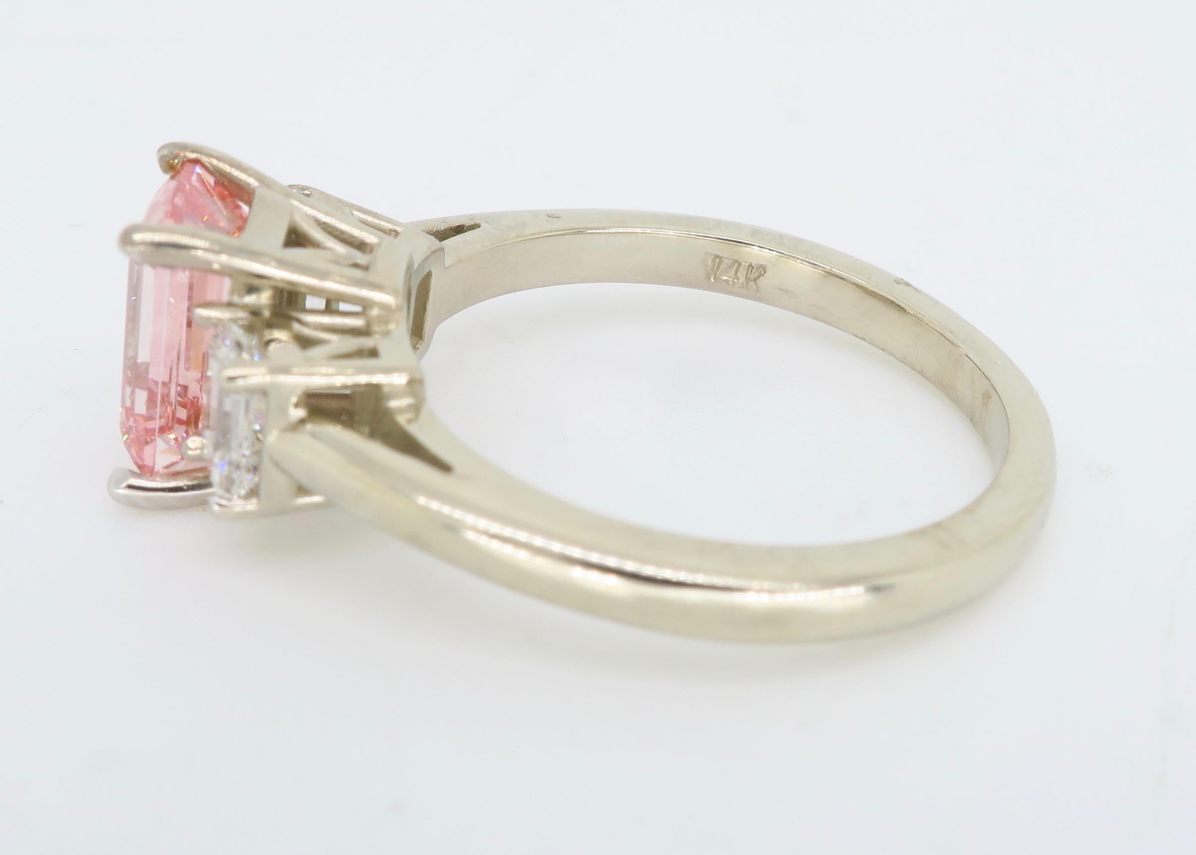 GIA Certified Pink Diamond Three-Stone Ring 2