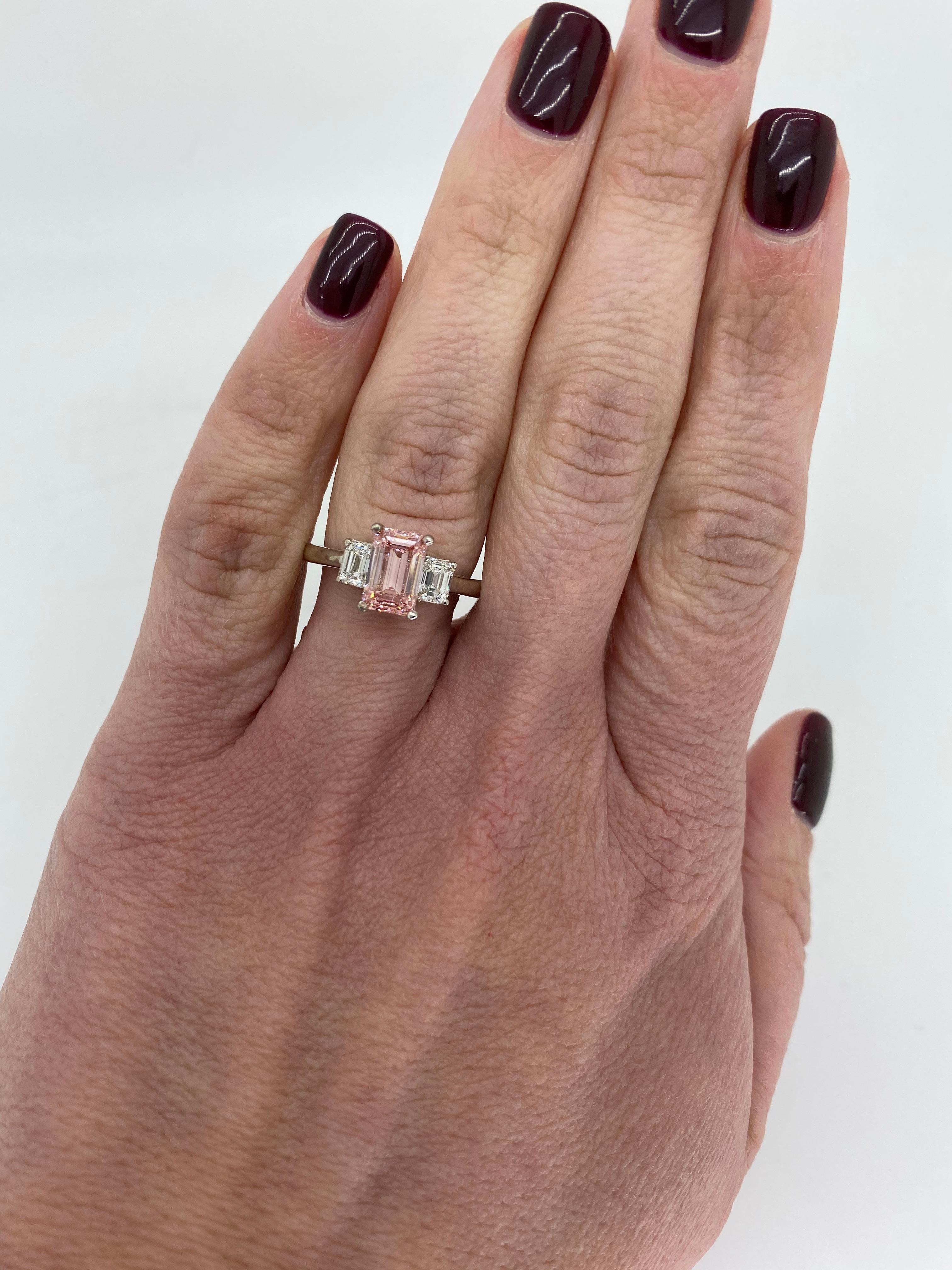 GIA Certified Pink Diamond Three-Stone Ring 4
