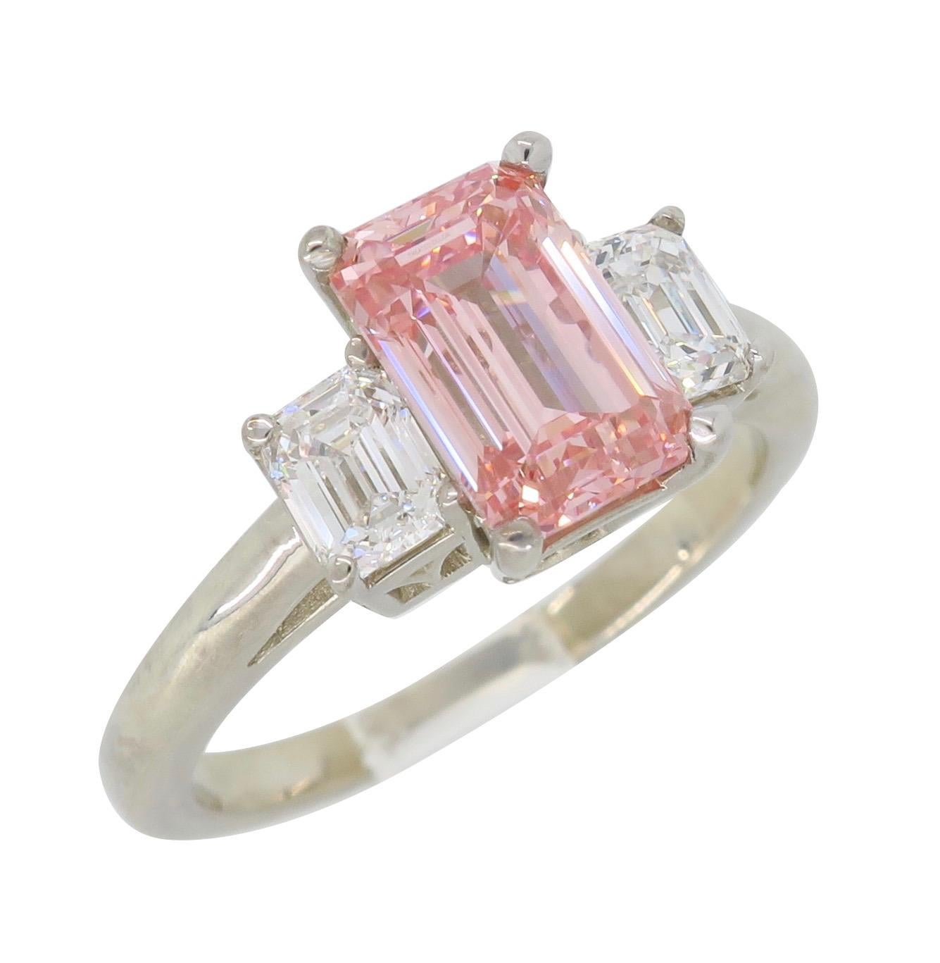 GIA Certified Pink Diamond Three-Stone Ring 1