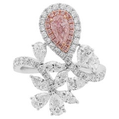 GIA Certified Pink Diamond White Diamond 18K Gold Cocktail Ring