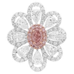 GIA Certified Pink Diamond White Diamond 18K Gold Cocktail Ring