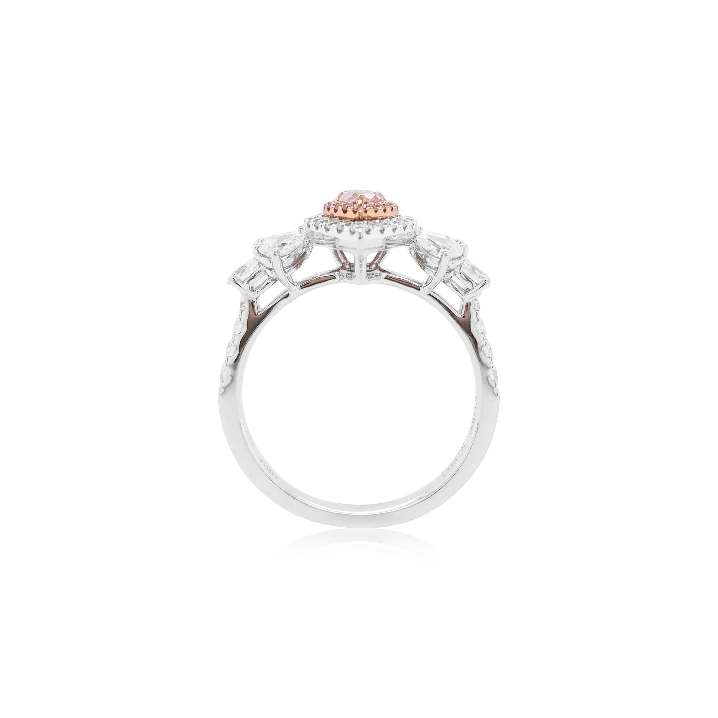 Contemporary GIA Certified Pear Shape Pink Diamond White Diamond 18K Gold Engagement Ring For Sale