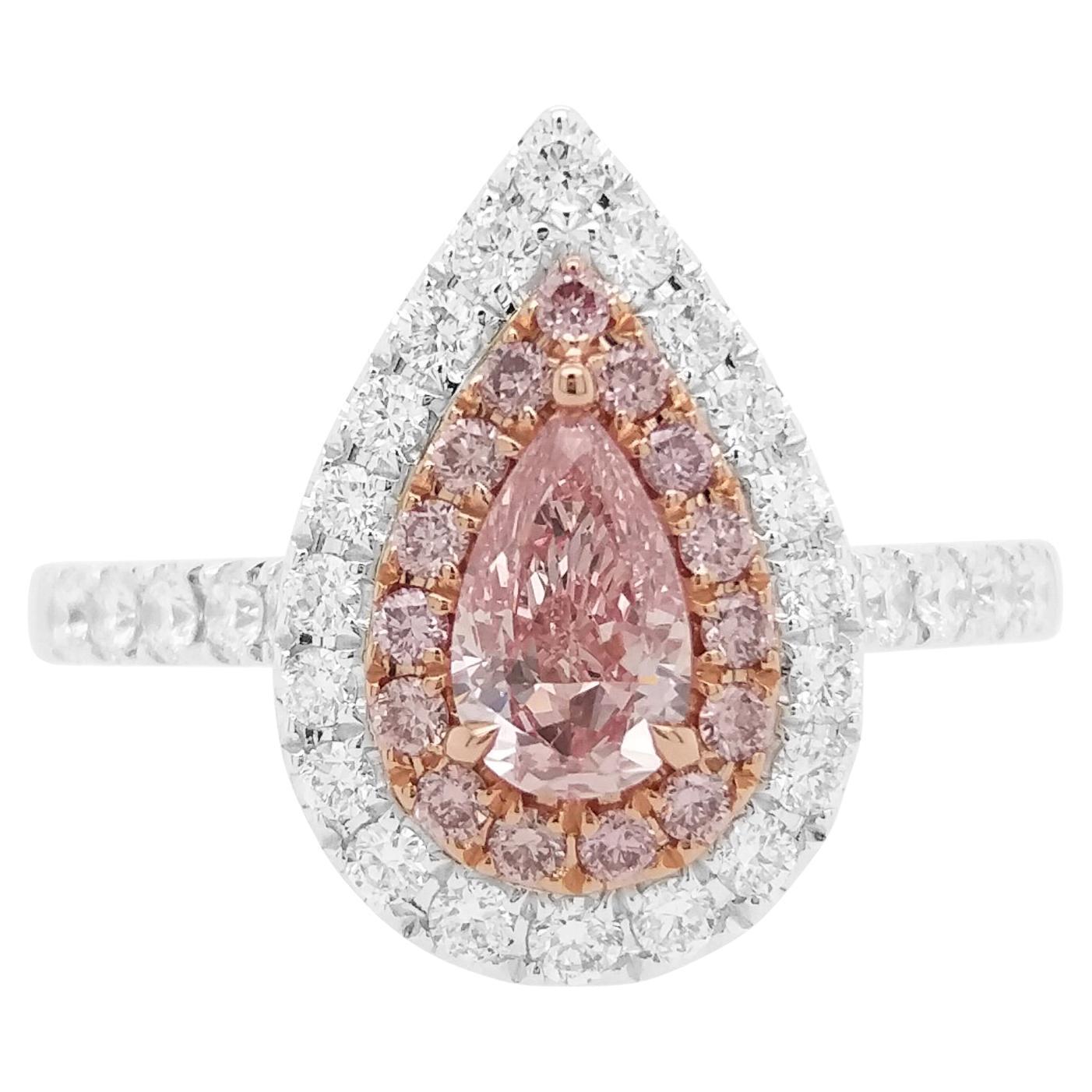 Bague de fiançailles en or 18K avec diamant rose certifié GIA et diamant blanc