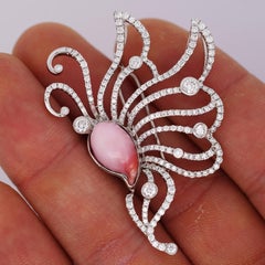 GIA Certified Pink Natural Saltwater Conch Pearl & Diamond Platinum Brooch