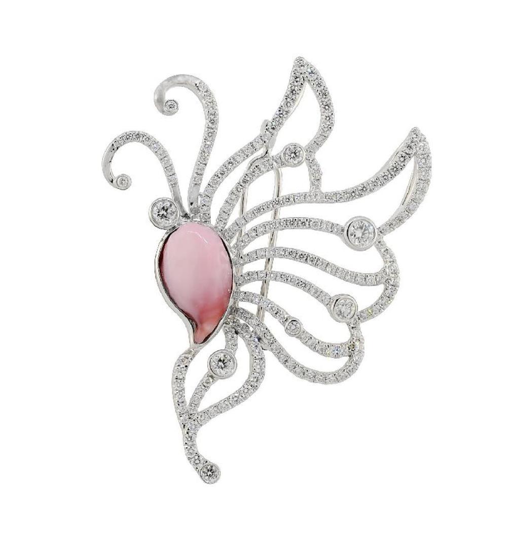 Broche en platine certifiée GIA, perle de conque rose naturelle et diamant en vente 2