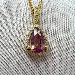 GIA Certified Pink Orange Padparadscha Sapphire & Diamond 18k Gold Halo Pendant