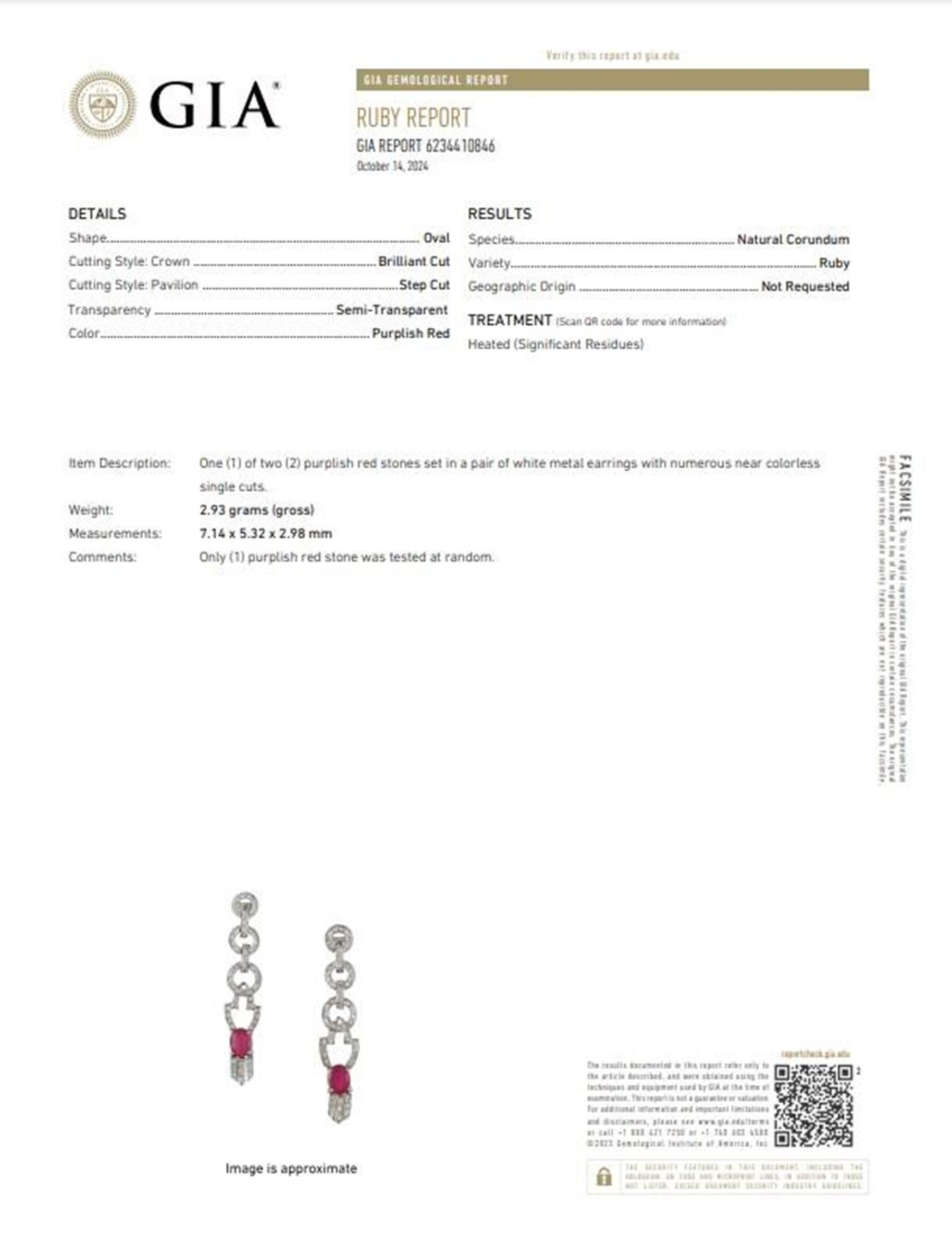 GIA Certified Pink Ruby & White Diamond Vintage Drop Earring in 14k Gold In Excellent Condition In Los Angeles, CA