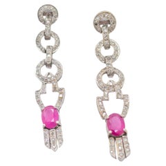 GIA Certified Pink Ruby & White Diamond Vintage Drop Earring in 14k Gold