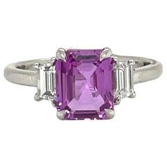 GIA Certified Pink Sapphire 3 Stone Diamond Ring 2.16 Carats Platinum No Heat