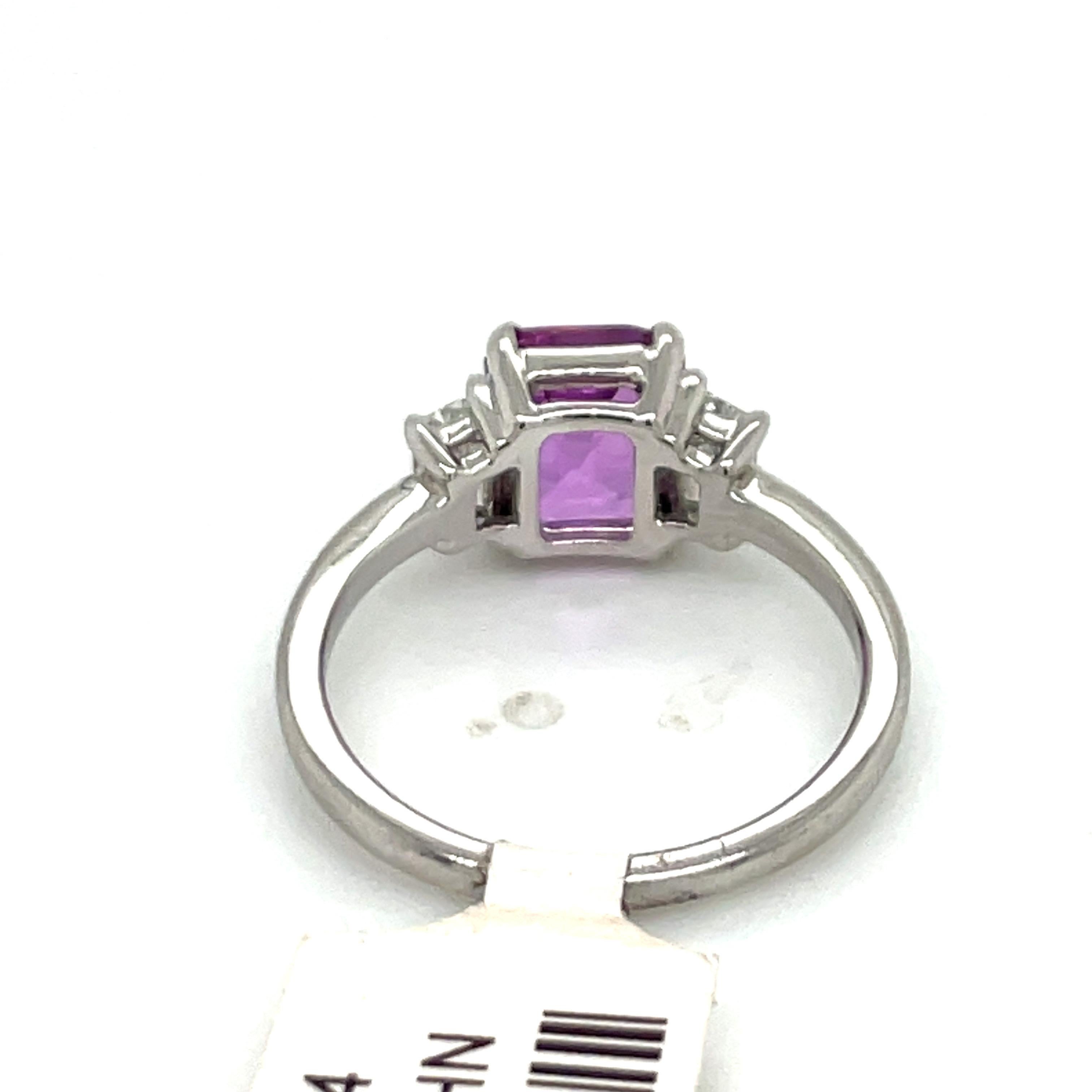 Women's GIA Certified Pink Sapphire 3 Stone Diamond Ring 2.16 Carats Platinum No Heat