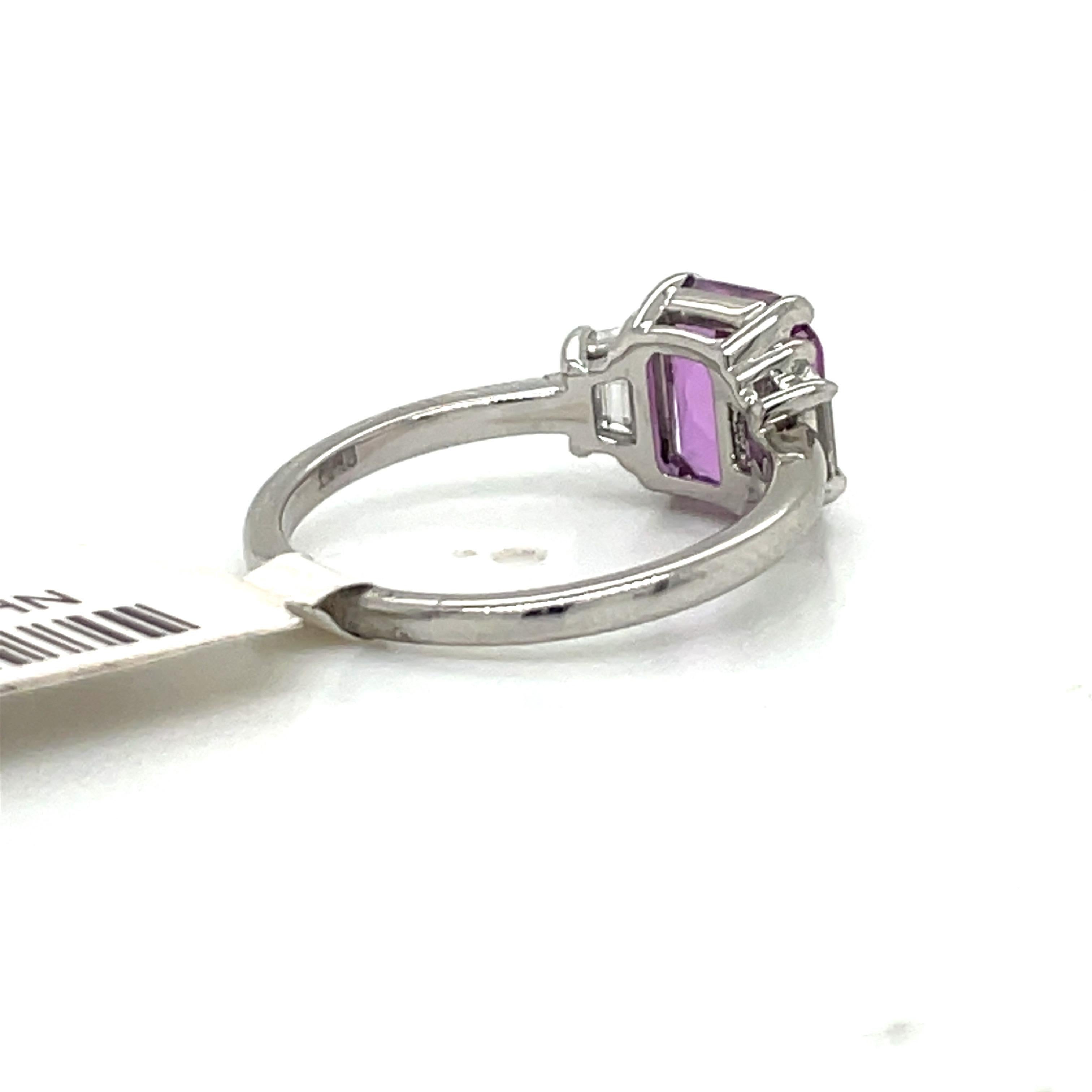 GIA Certified Pink Sapphire 3 Stone Diamond Ring 2.16 Carats Platinum No Heat 1