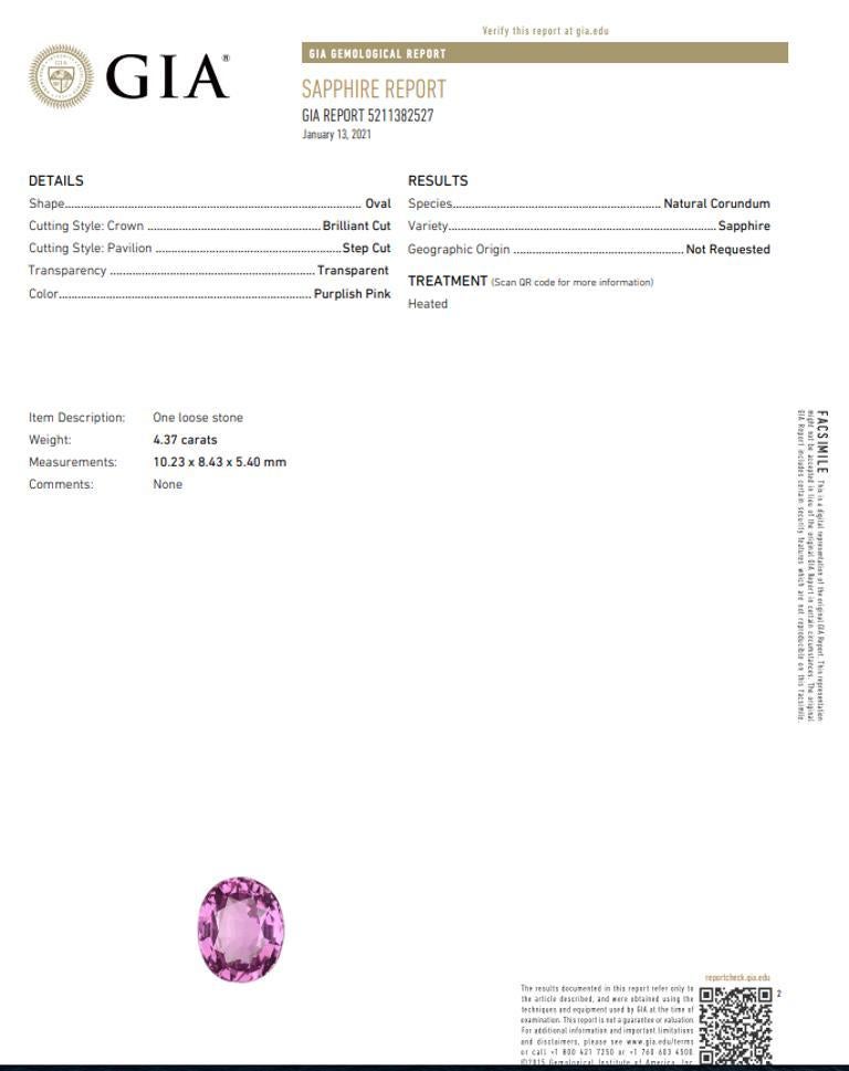 GIA-zertifizierte rosa Saphir-Diamant-Blumen-Anstecknadel/Brosche aus 18k Weißgold (Ovalschliff) im Angebot