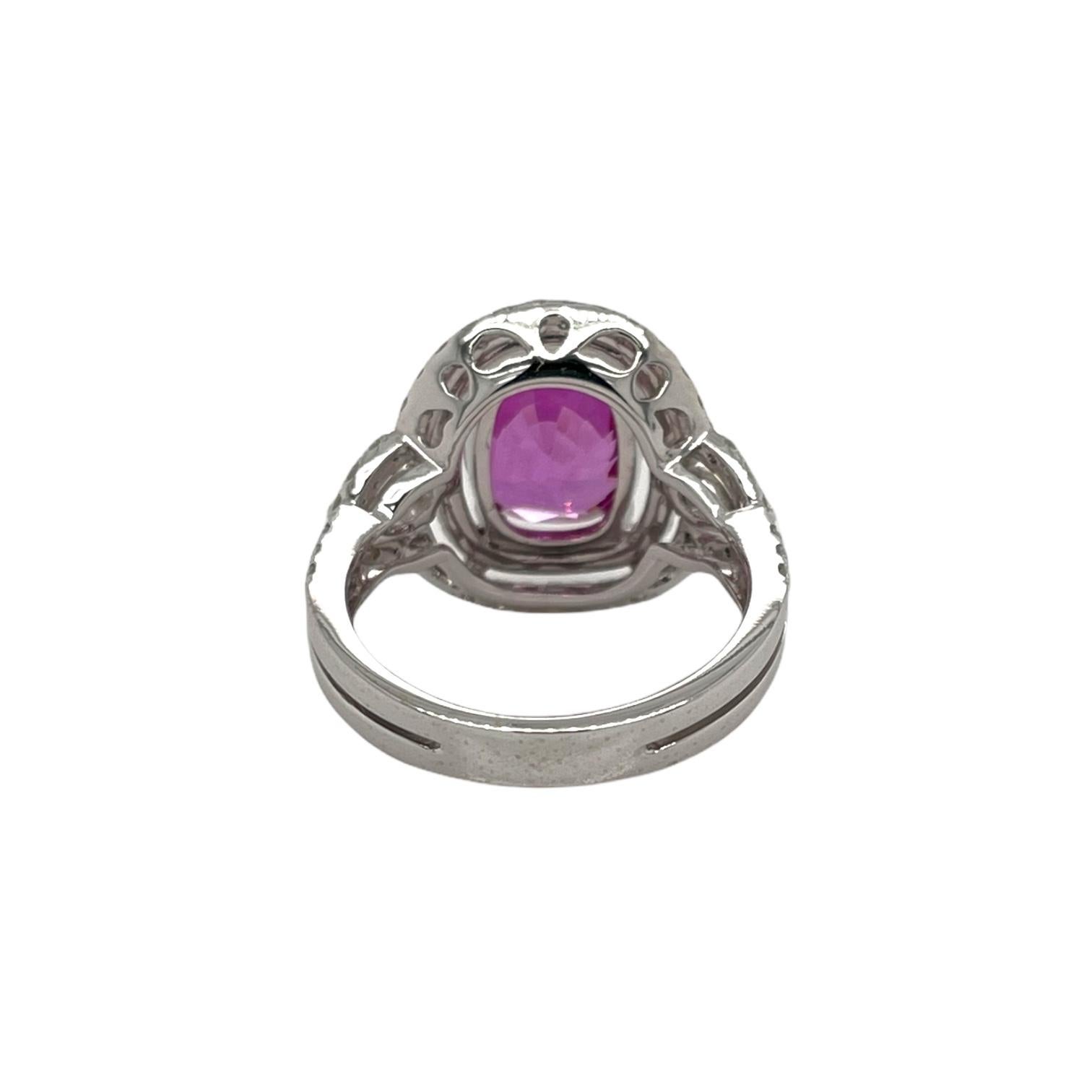 Romantic GIA Certified Pink Sapphire & Diamond Ring in 18K White Gold