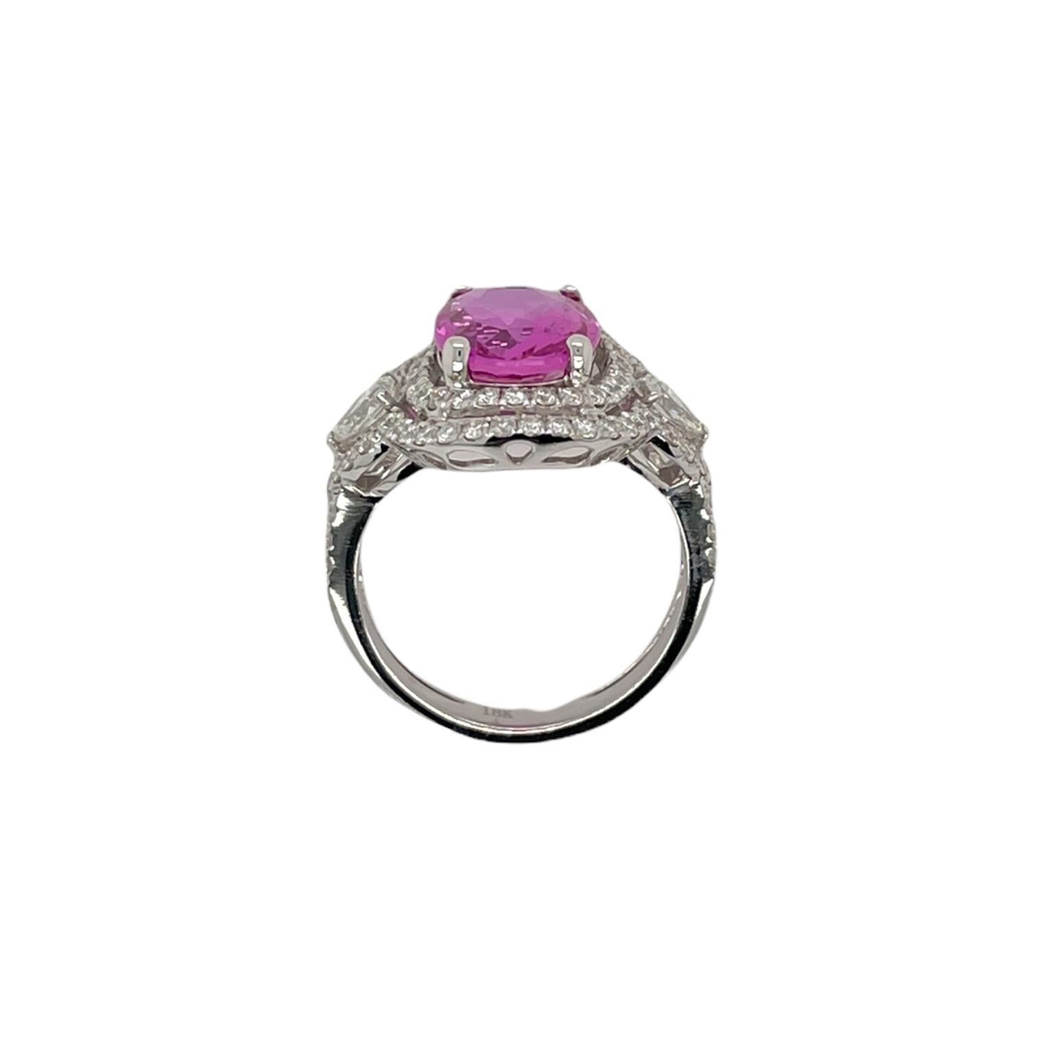 Oval Cut GIA Certified Pink Sapphire & Diamond Ring in 18K White Gold