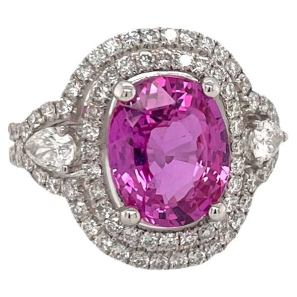 GIA Certified Pink Sapphire & Diamond Ring in 18K White Gold